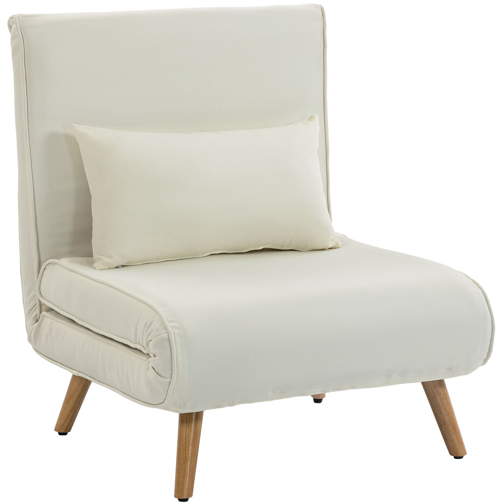 HOMCOM Fauteuil chauffeuse convertible 3 en 1 lit fauteuil lit 1 place dossier 5 positions en tissu avec coussin, crème