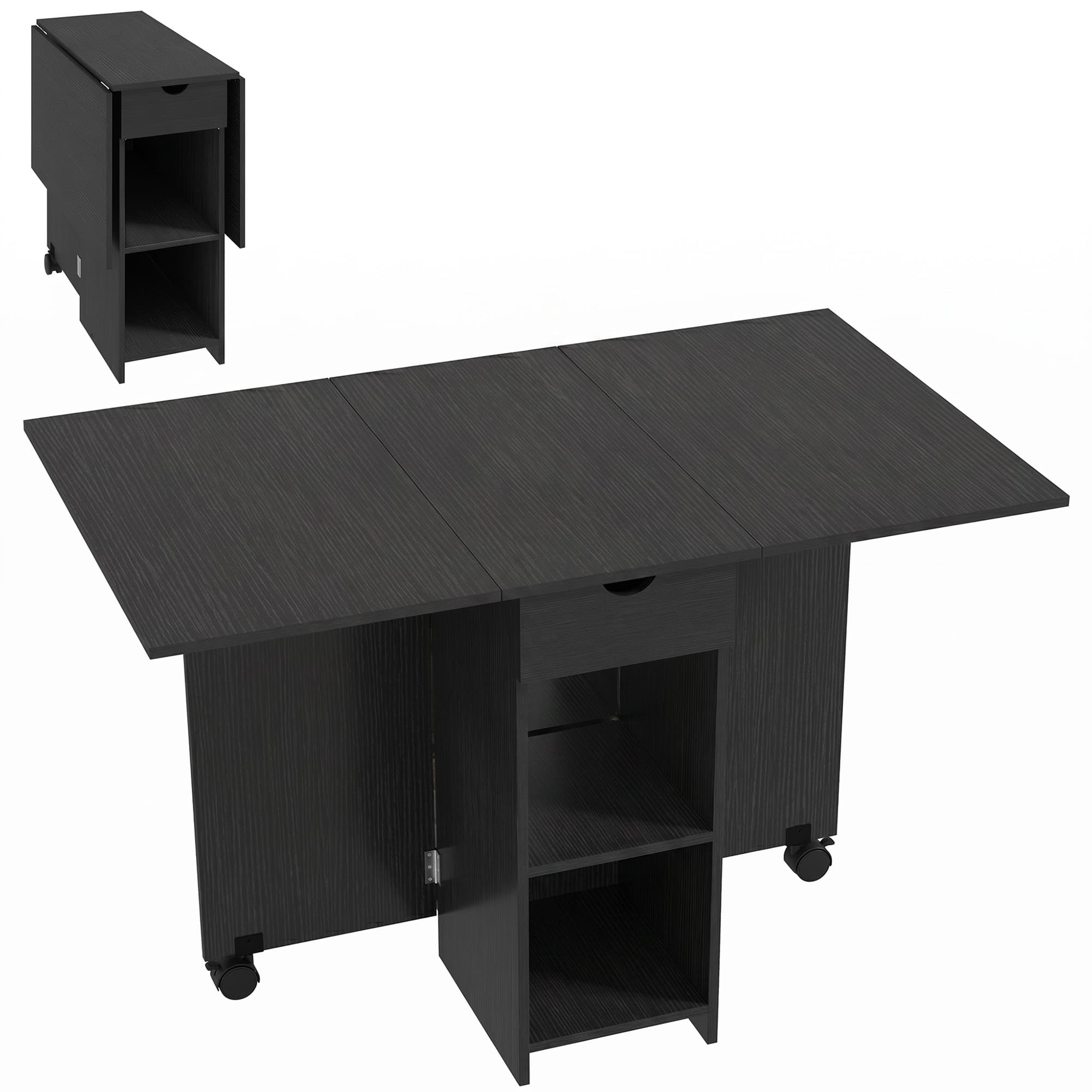 HOMCOM Table à Manger Pliante, Table de Cuisine Extensible pour 2 à 4 Personnes, 2 Abattants, 120 x 72 x 75 cm, Noir
