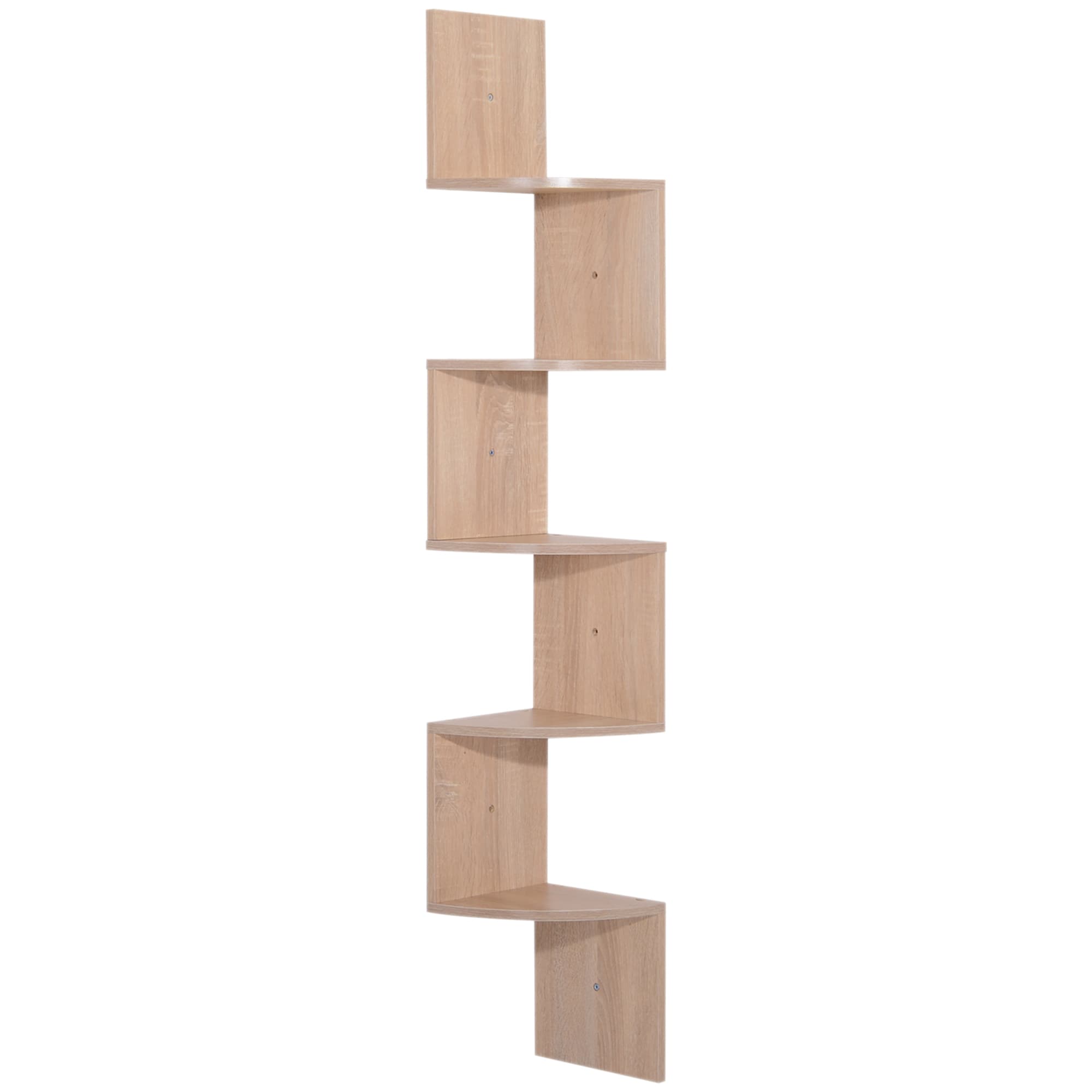 HOMCOM Étagère d'angle Murale de Rangement Forme Zigzag 20L x 20l x 126H cm 5 Niveaux Bois chêne Clair