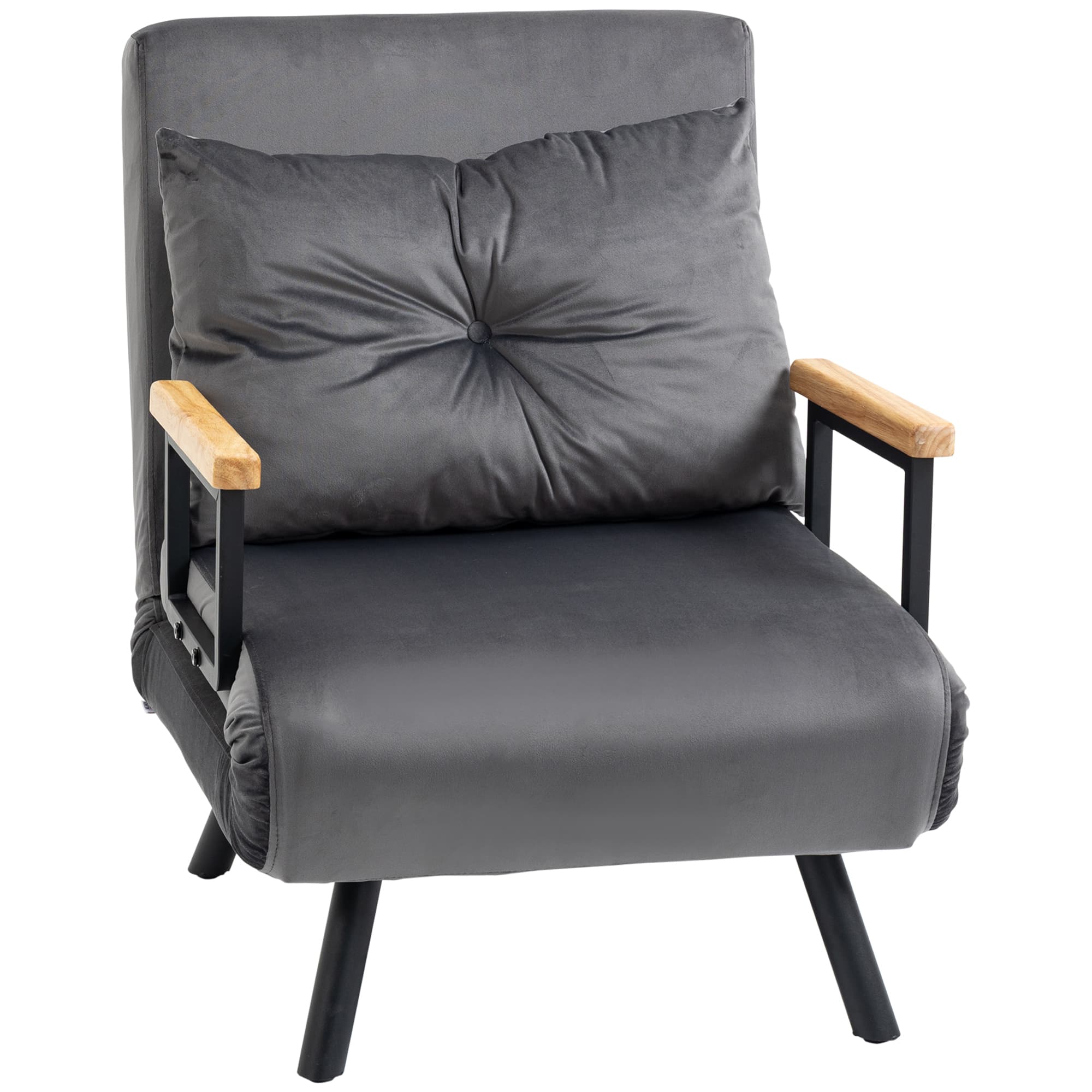 HOMCOM Fauteuil convertible 1 place fauteuil-lit chauffeuse 3 en 1 dossier réglable oreiller tissu velours 63x73x81cm gris