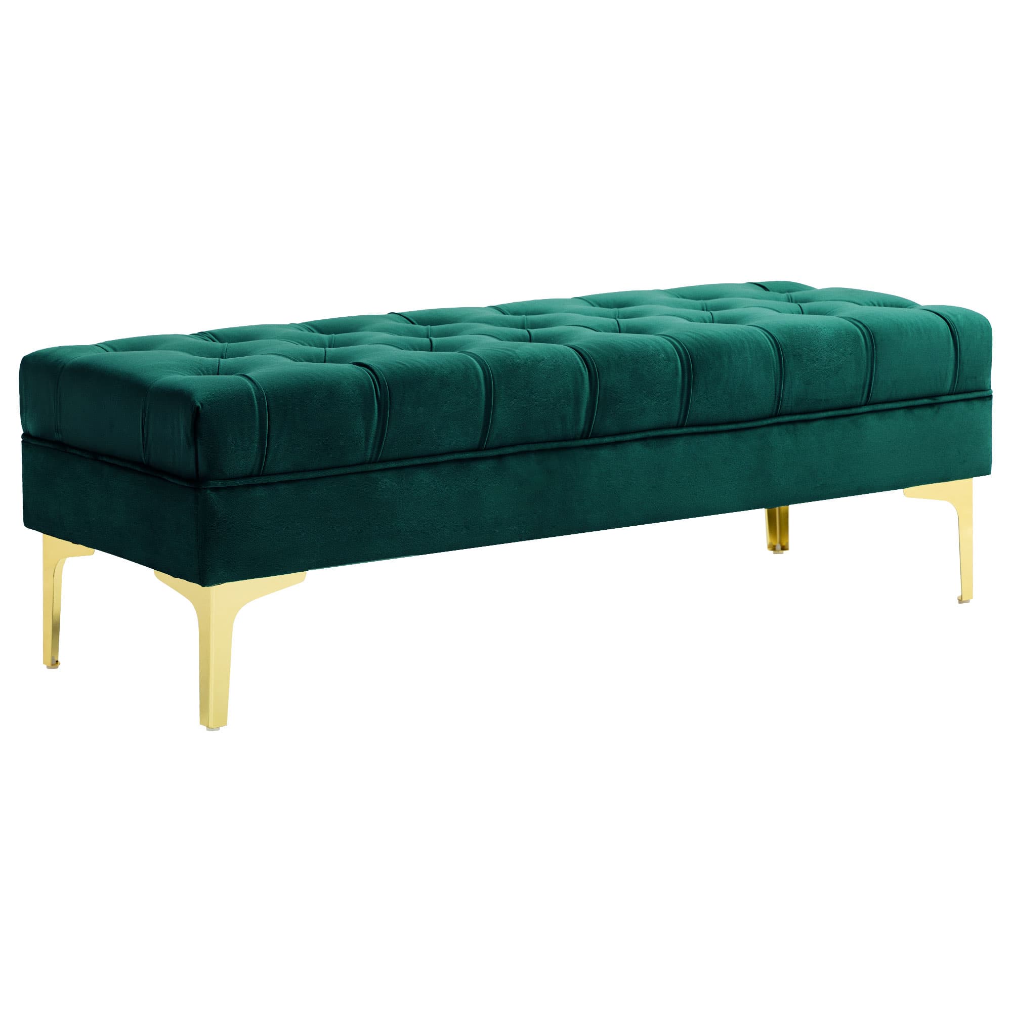 HOMCOM Banc banquette capitonnée bout de lit style classique chic dim. 118L x 45l x 42H cm piètement métal doré velours vert