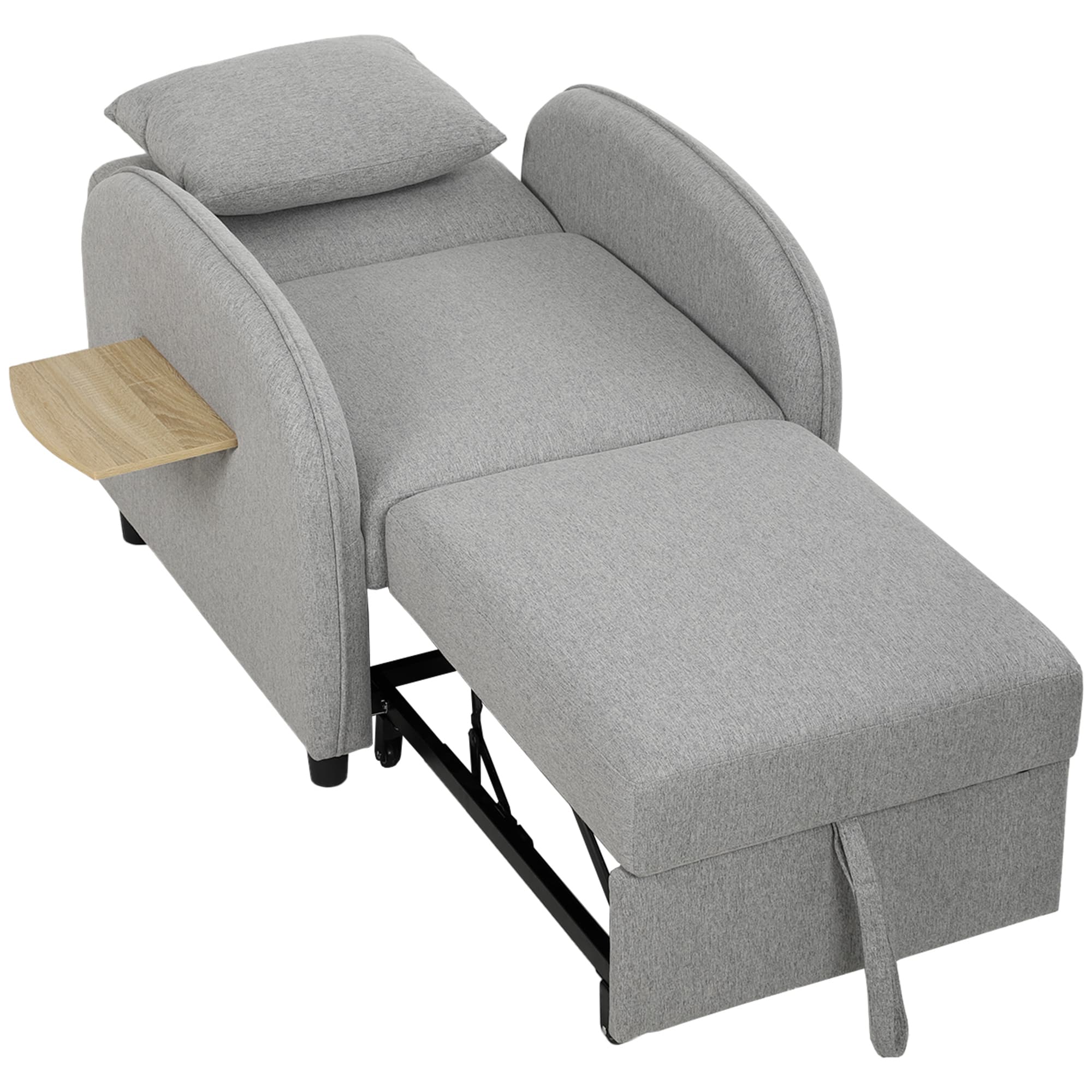 HOMCOM Fauteuil Convertible 1 Place, Fauteuil-Lit Clic-Clac 3 en 1, Dossier Réglable, Tablette Latérale Rabattable, Gris