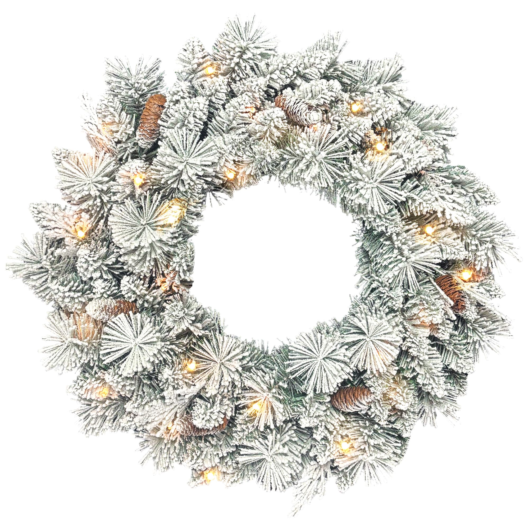 HOMCOM Couronne de Noël lumineuse 60 cm avec 35 LED blanc chaud, minuterie, 98 pointes, pommes de pin, vert et blanc