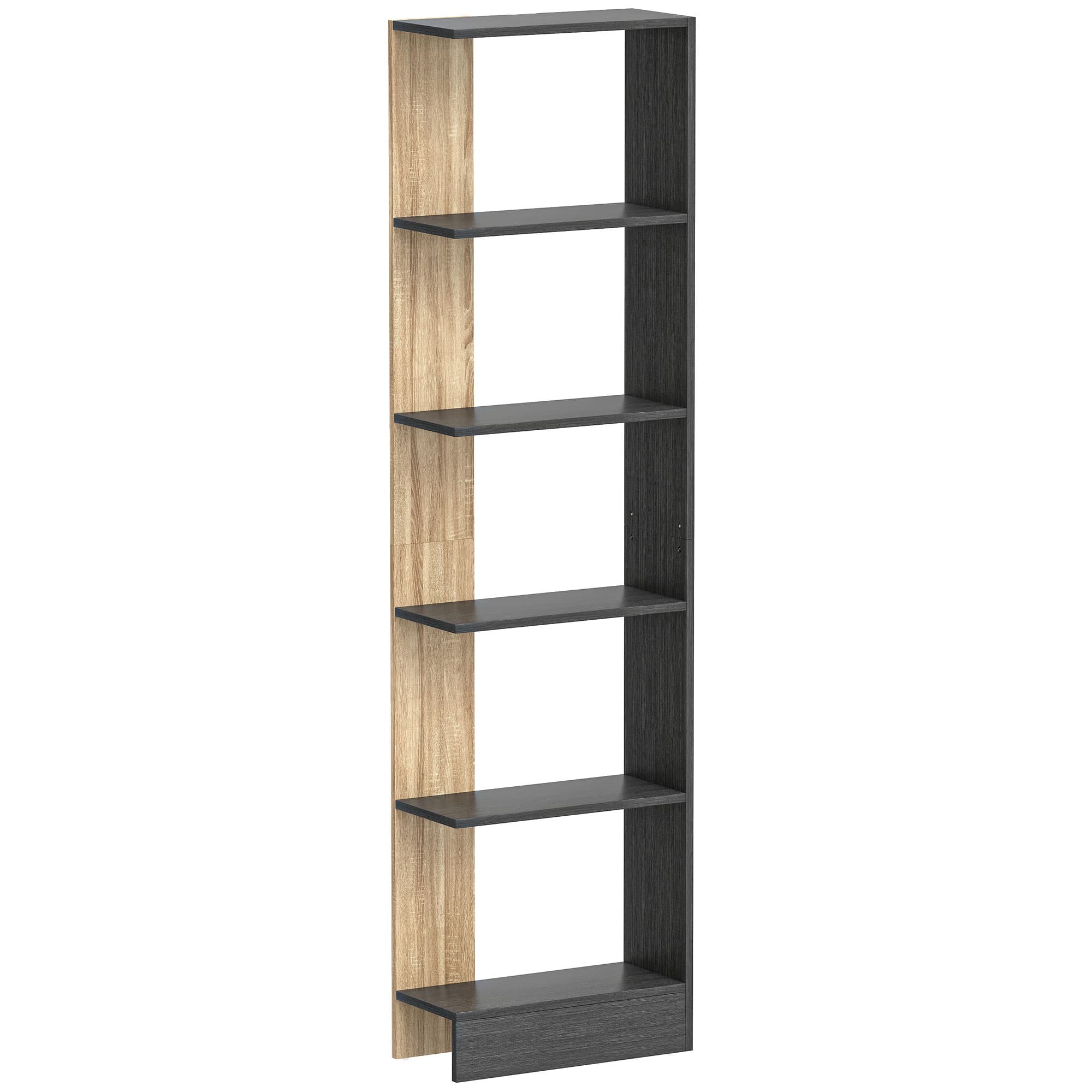 HOMCOM Bibliothèque Étagère de Rangement avec 5 Compartiments Ouverts 45 x 21 x 170 cm Noir et Chêne