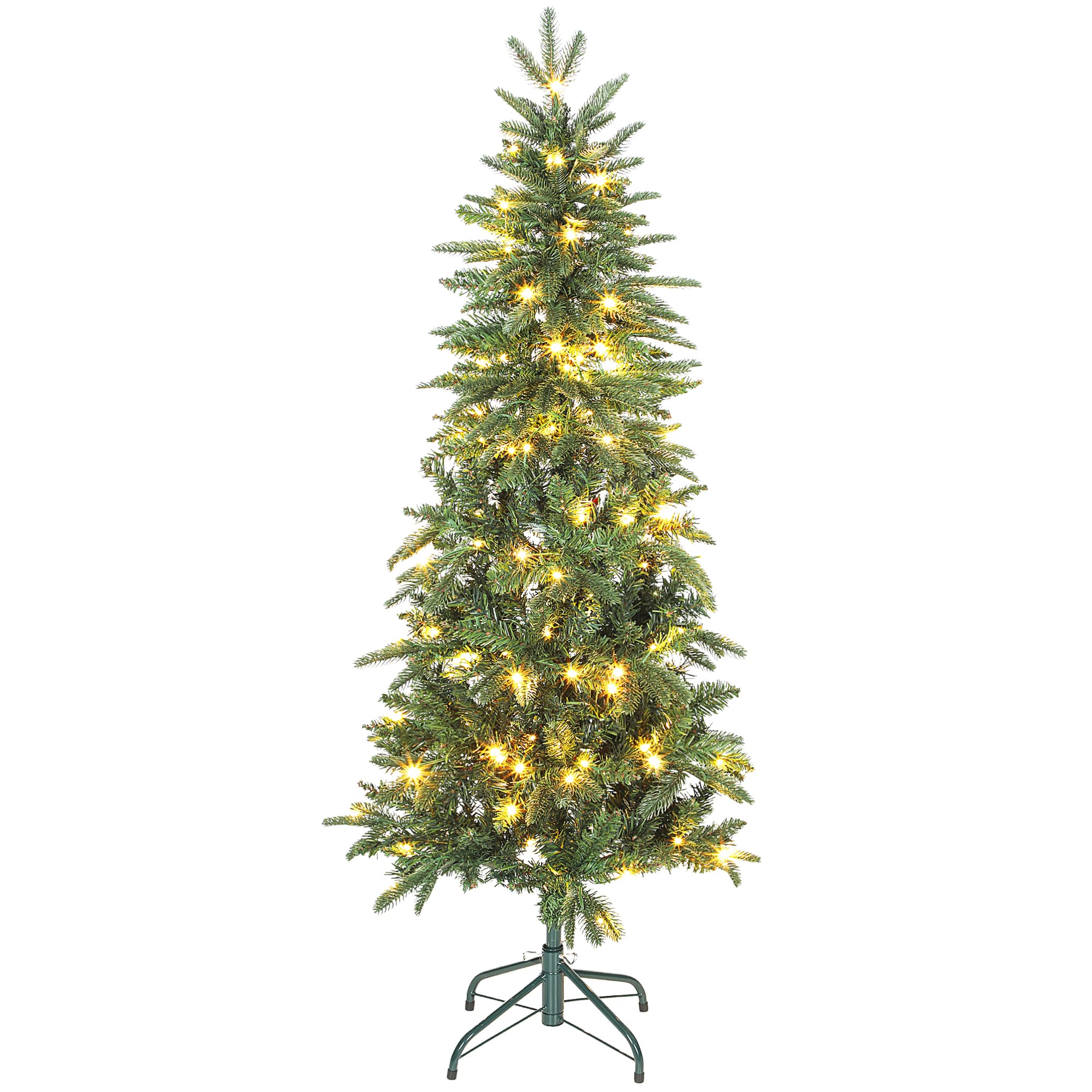 HOMCOM Sapin de Noël artificiel 150 cm, arbre de Noël slim avec 150 lumières 8 modes d'éclairage 431 branches articulées, vert