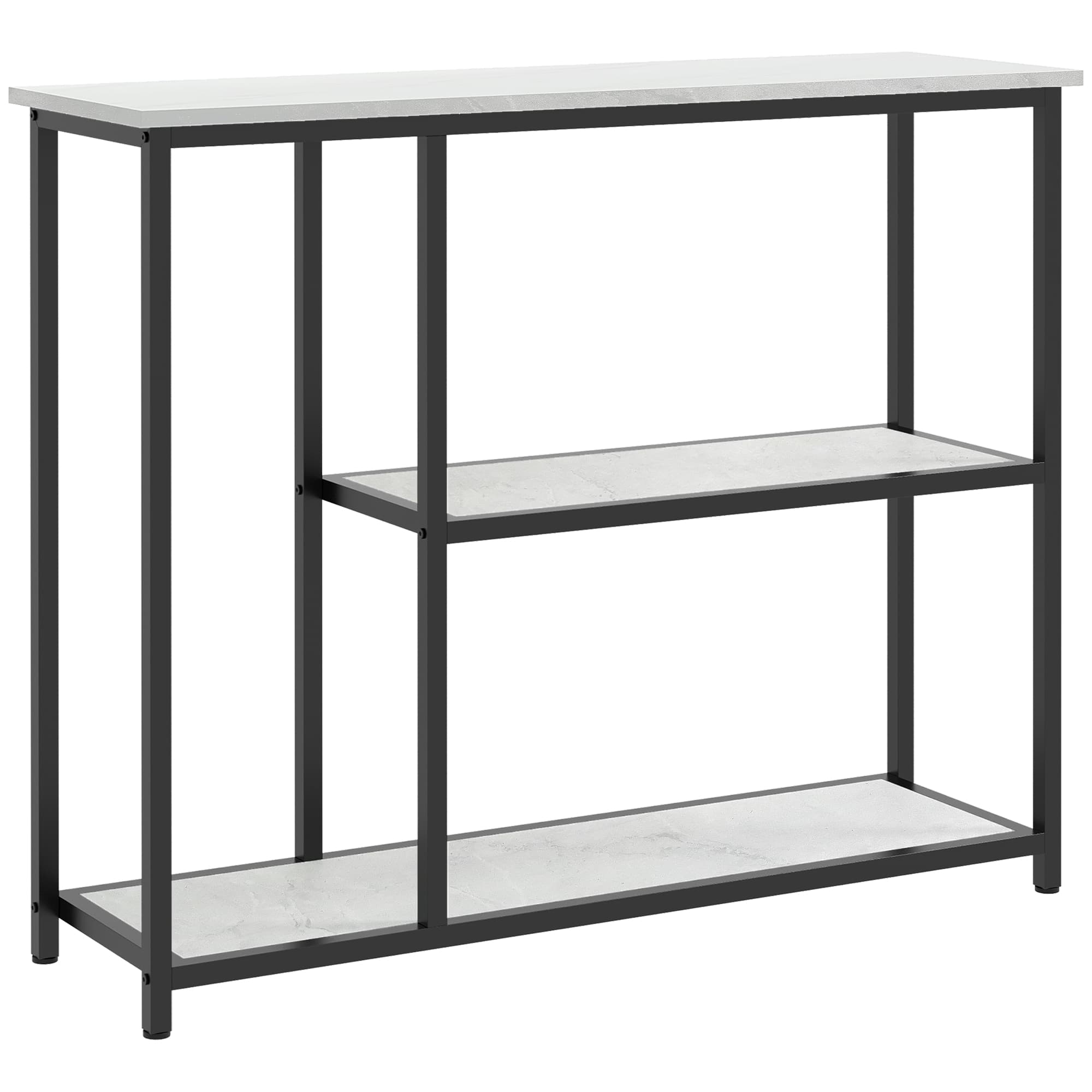 HOMCOM Console meuble 100 cm, table console 3 niveaux, plateaux en effet marbre, cadre en acier, blanc