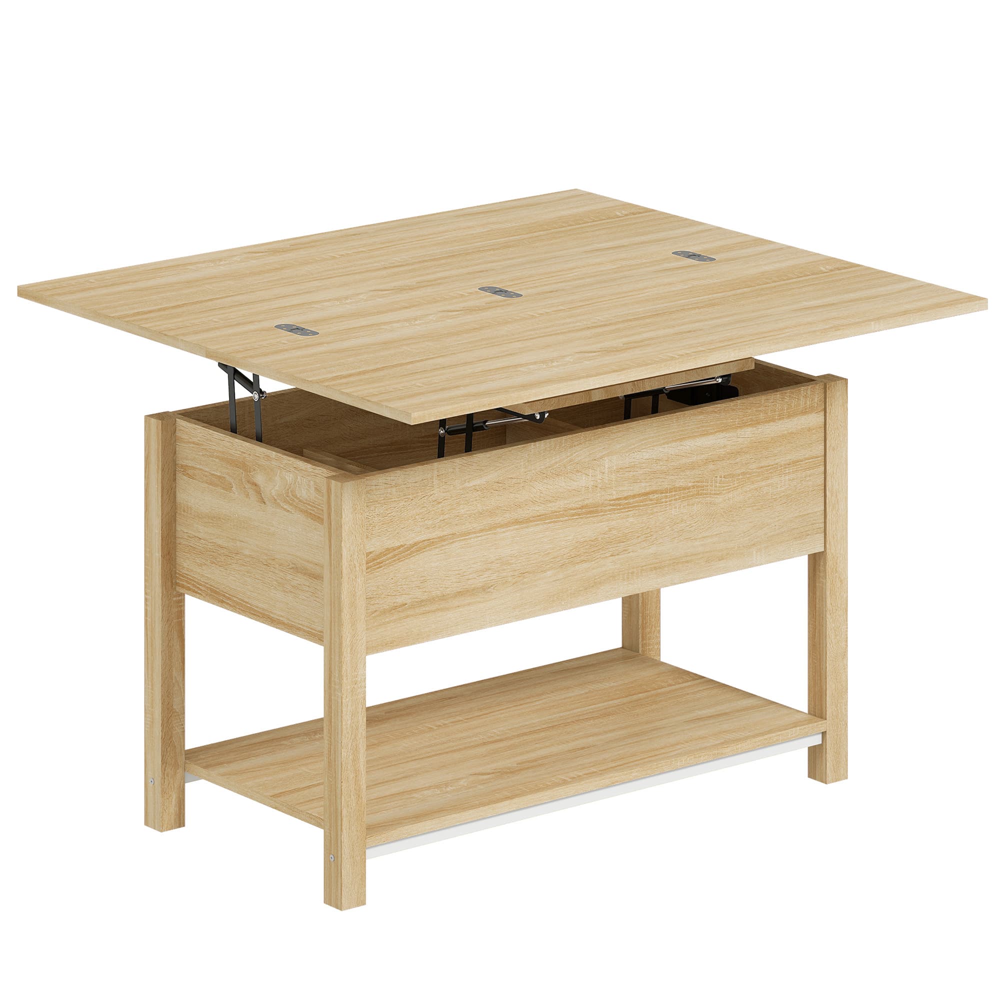HOMCOM Table basse relevable et extensible table de salon avec compartiment caché étagère ouverte 100x45x50,5cm bois naturel