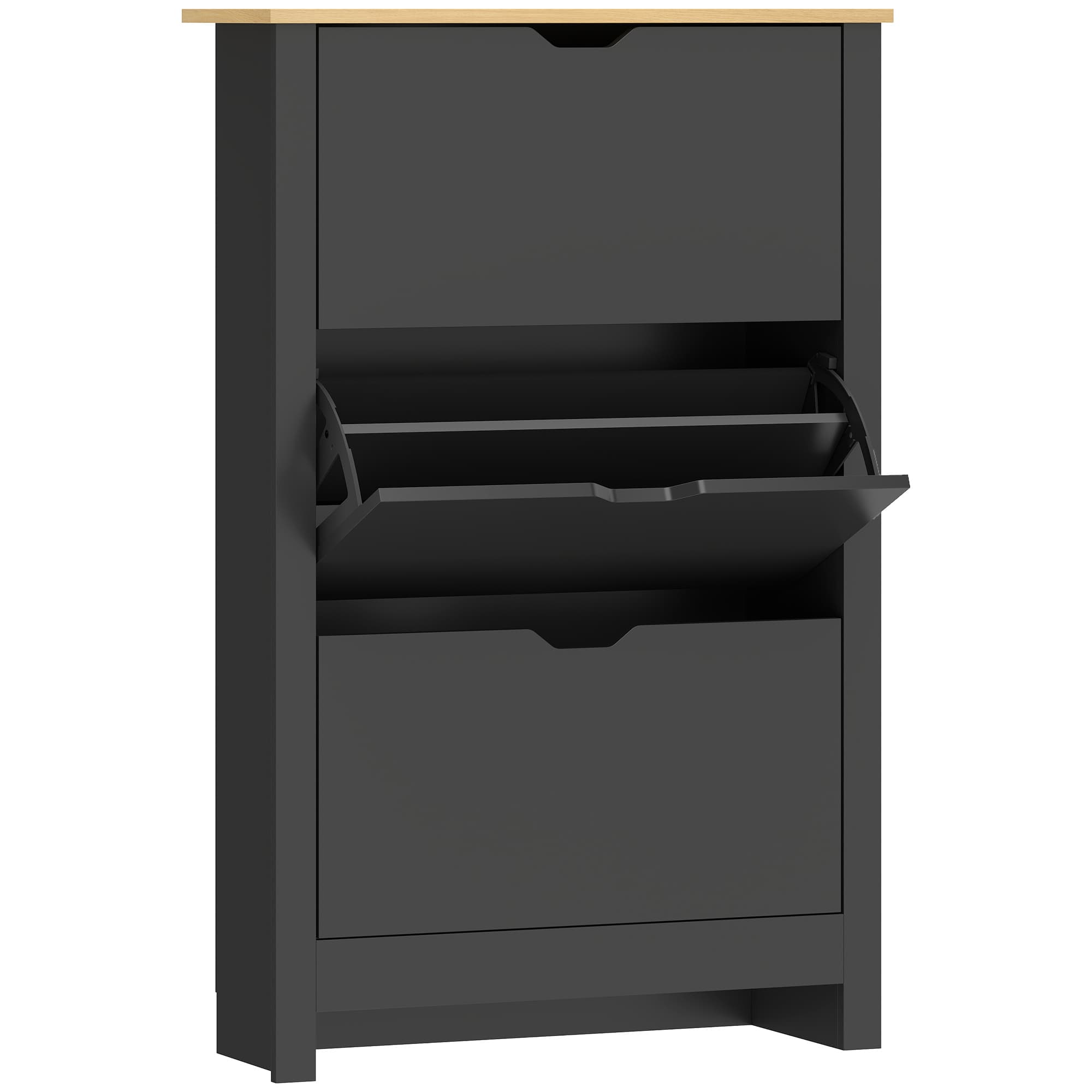 HOMCOM Armoire à Chaussures 3 Portes abattantes 2 Compartiments Panneaux Particules noir chêne