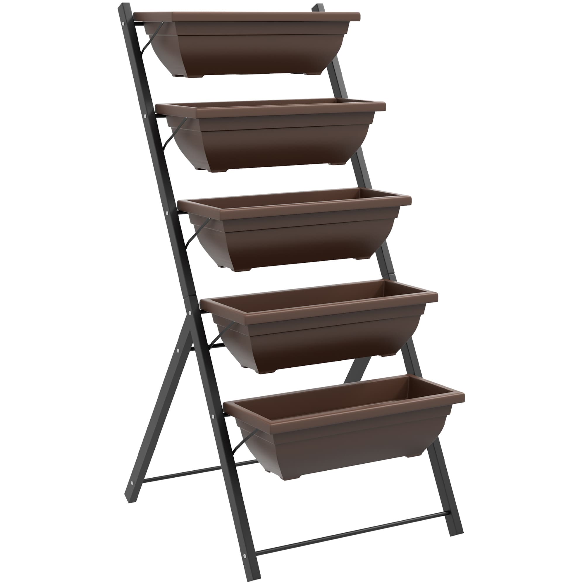 Outsunny Jardinière surélevée avec étages jardinière verticale avec 5 bacs à fleurs trous de drainage cadre en acier marron