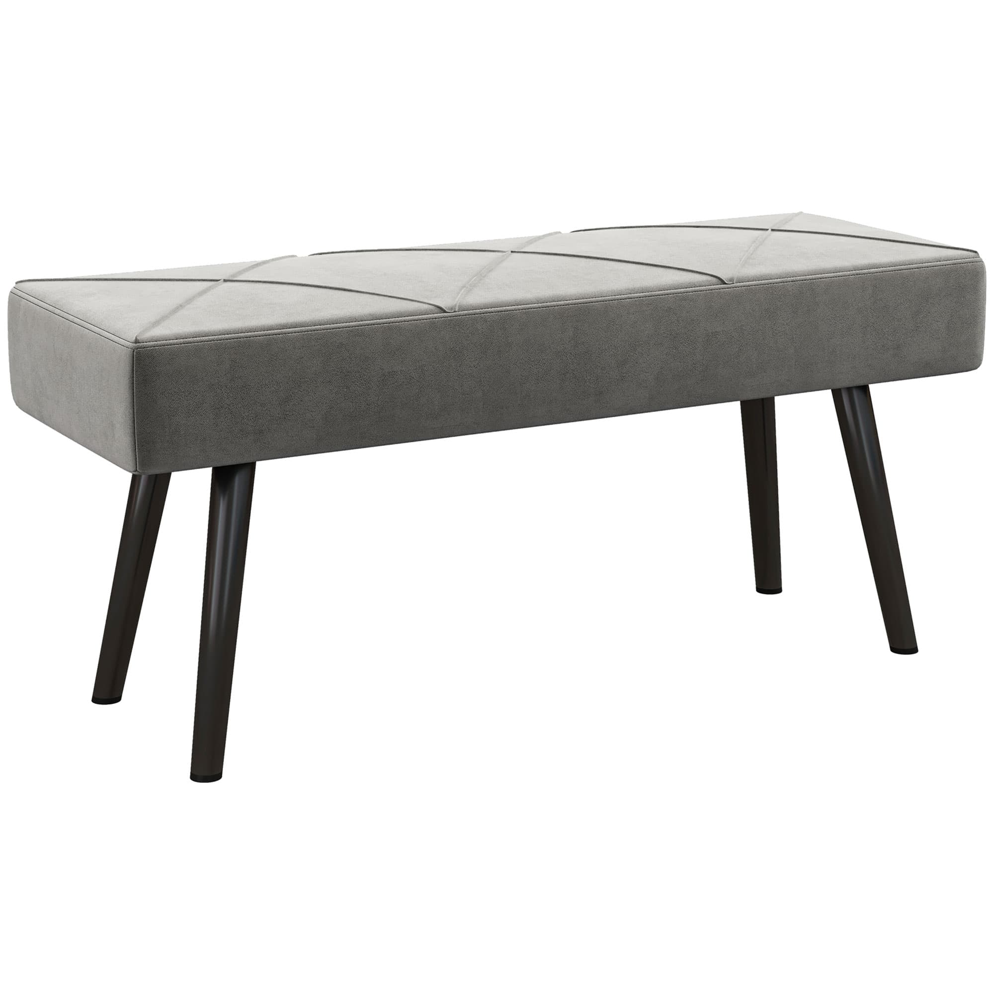 HOMCOM Banc Velours Gris Cadre Acier Confortable Design Élégant pour Bout de Lit 100x36x45cm Aosom France
