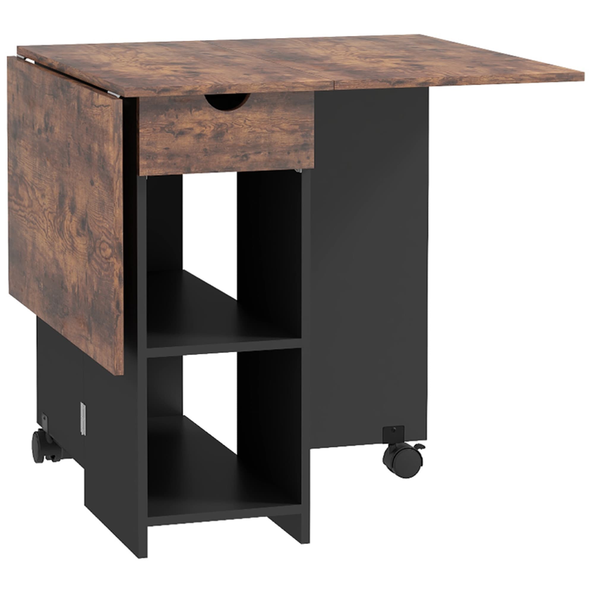HOMCOM Table à manger pliante table de cuisine extensible pour 2 à 4 personnes 2 abattants 120 x 72 x 75 cm rustique et noir