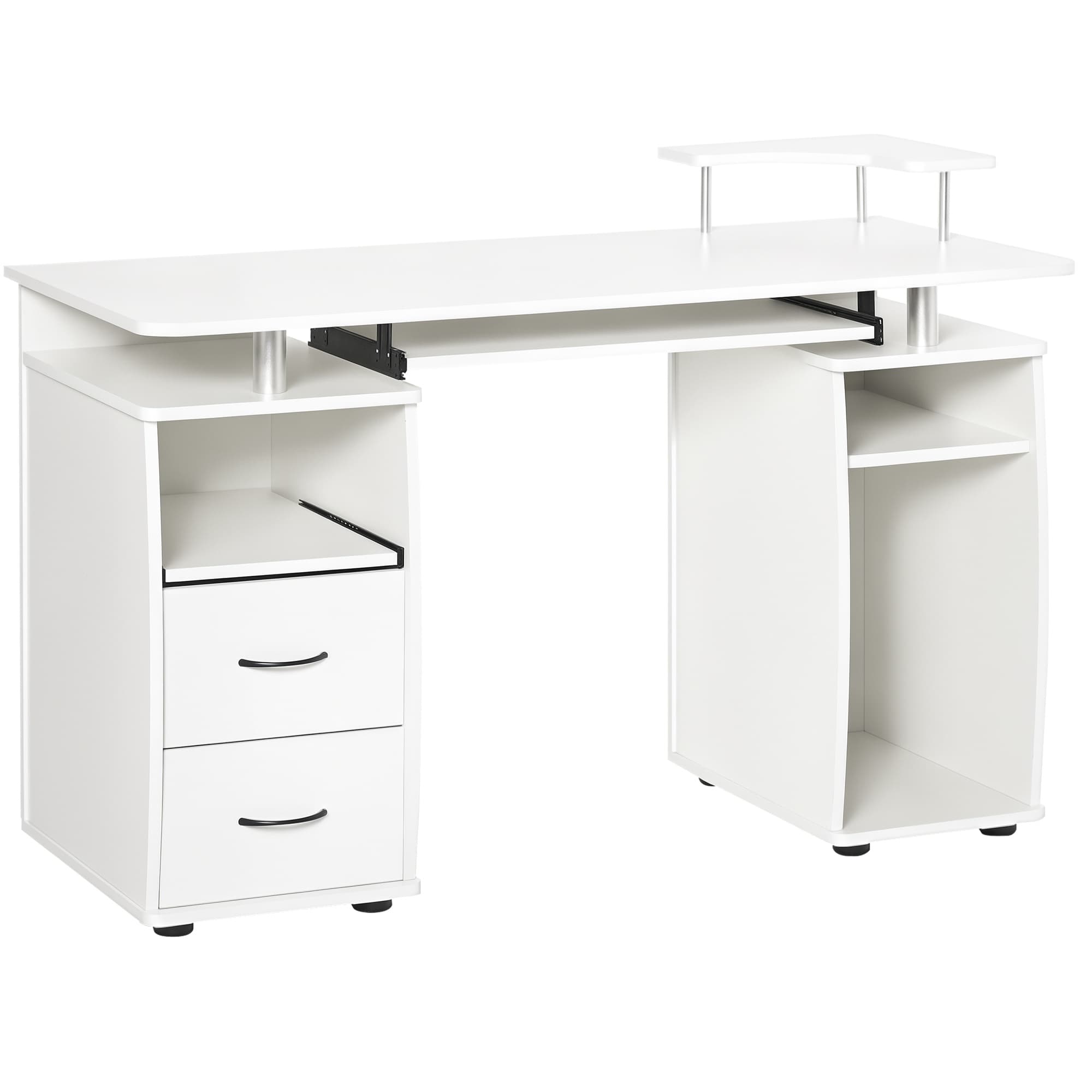 HOMCOM Bureau informatique multimédia multi-rangements 120L x 55l x 85H cm en bois blanc