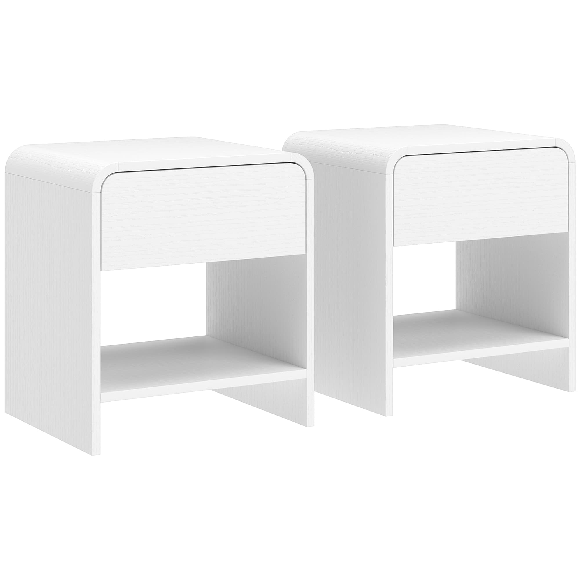 HOMCOM Lot de 2 tables de chevet, table d'appoint moderne avec compartiment ouvert et tiroir, 40 x 35 x 45 cm, blanc