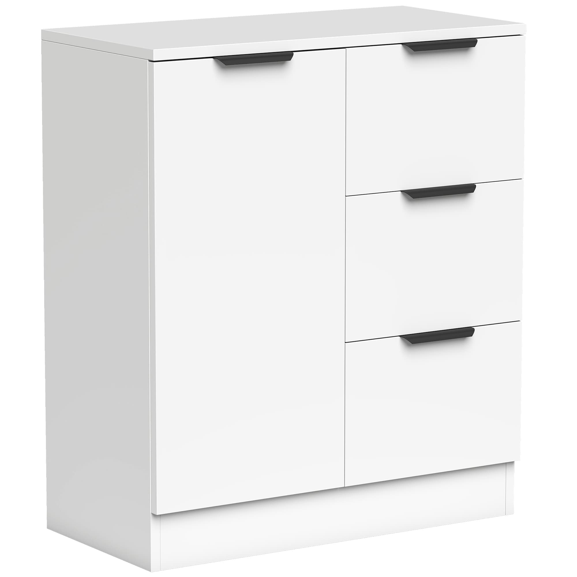 HOMCOM Buffet de salon étroit avec porte 3 tiroirs 60x30x70 cm pour entrée salle à manger blanc