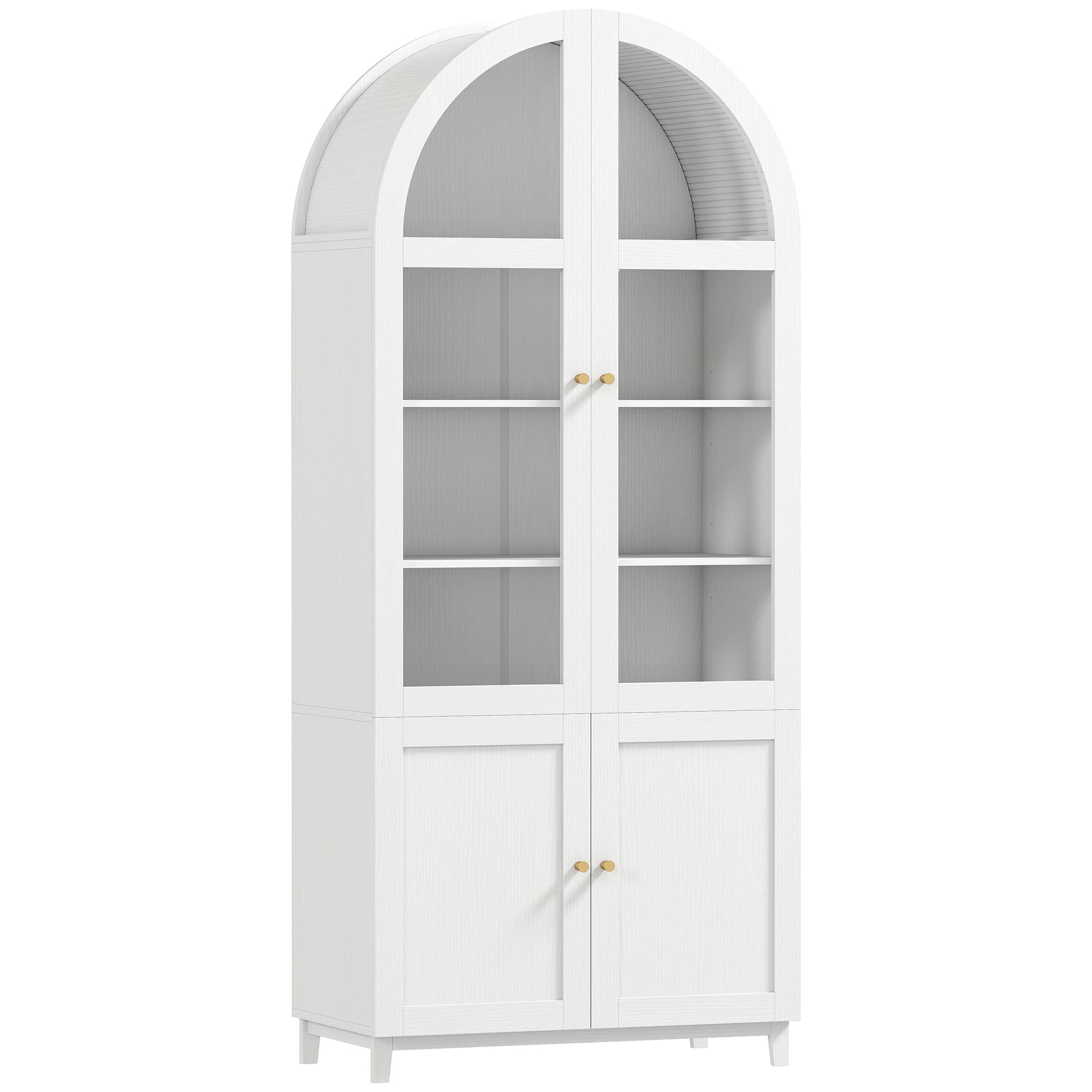HOMCOM Armoire de cuisine, vaisselier vitrine avec 4 portes dont 2 en acrylique et étagères réglables, 78 x 40 x 180 cm, blanc
