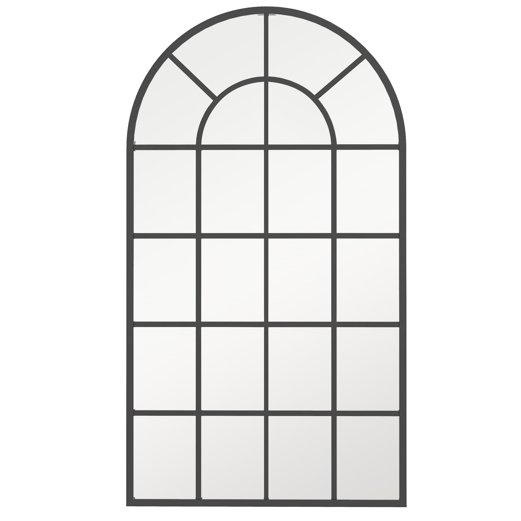 HOMCOM Miroir verrière arche style industriel fenêtre arcade métal 110 x 62 cm noir