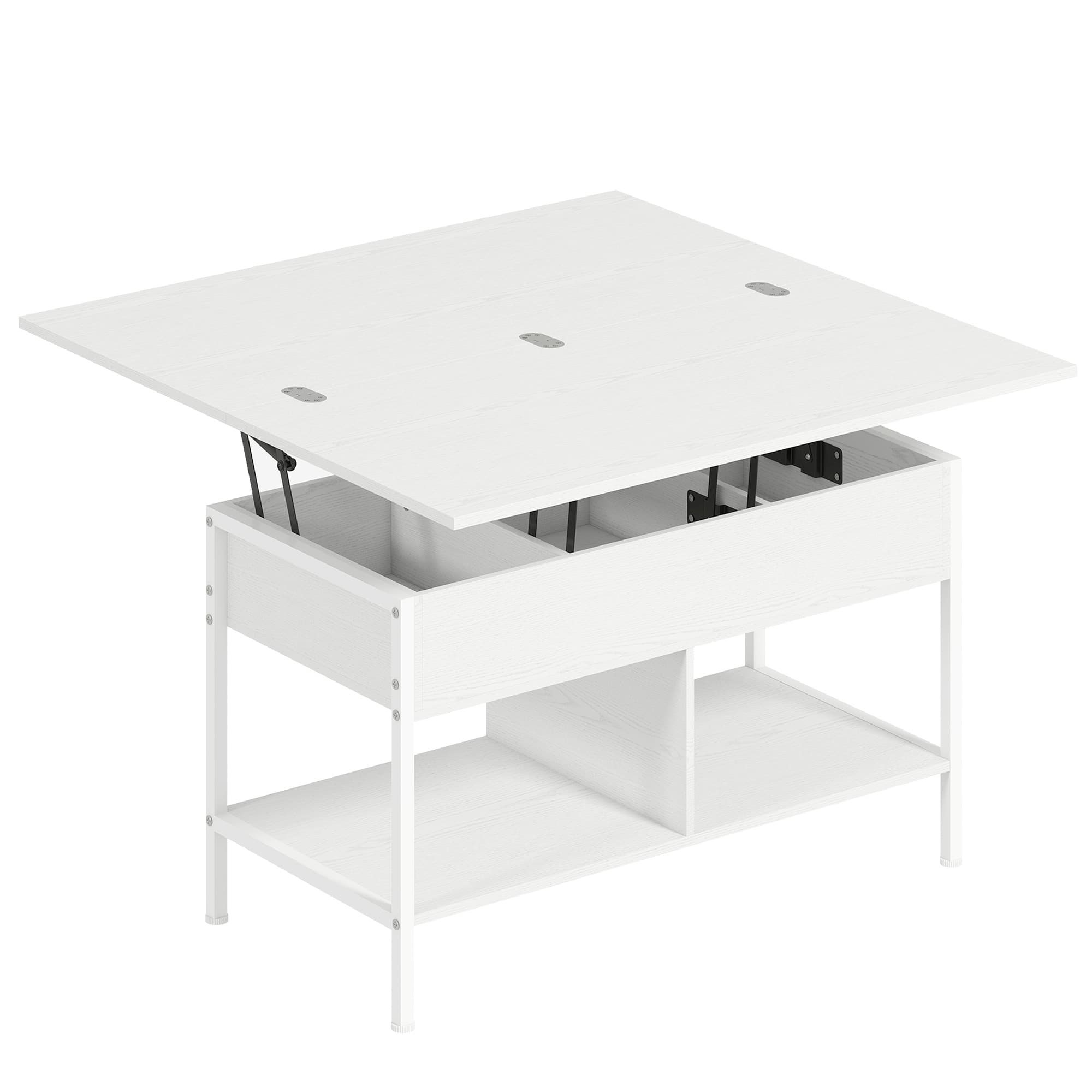 HOMCOM Table basse relevable et extensible, table de salon avec compartiment caché étagères ouvertes, 98x49x55cm, blanc