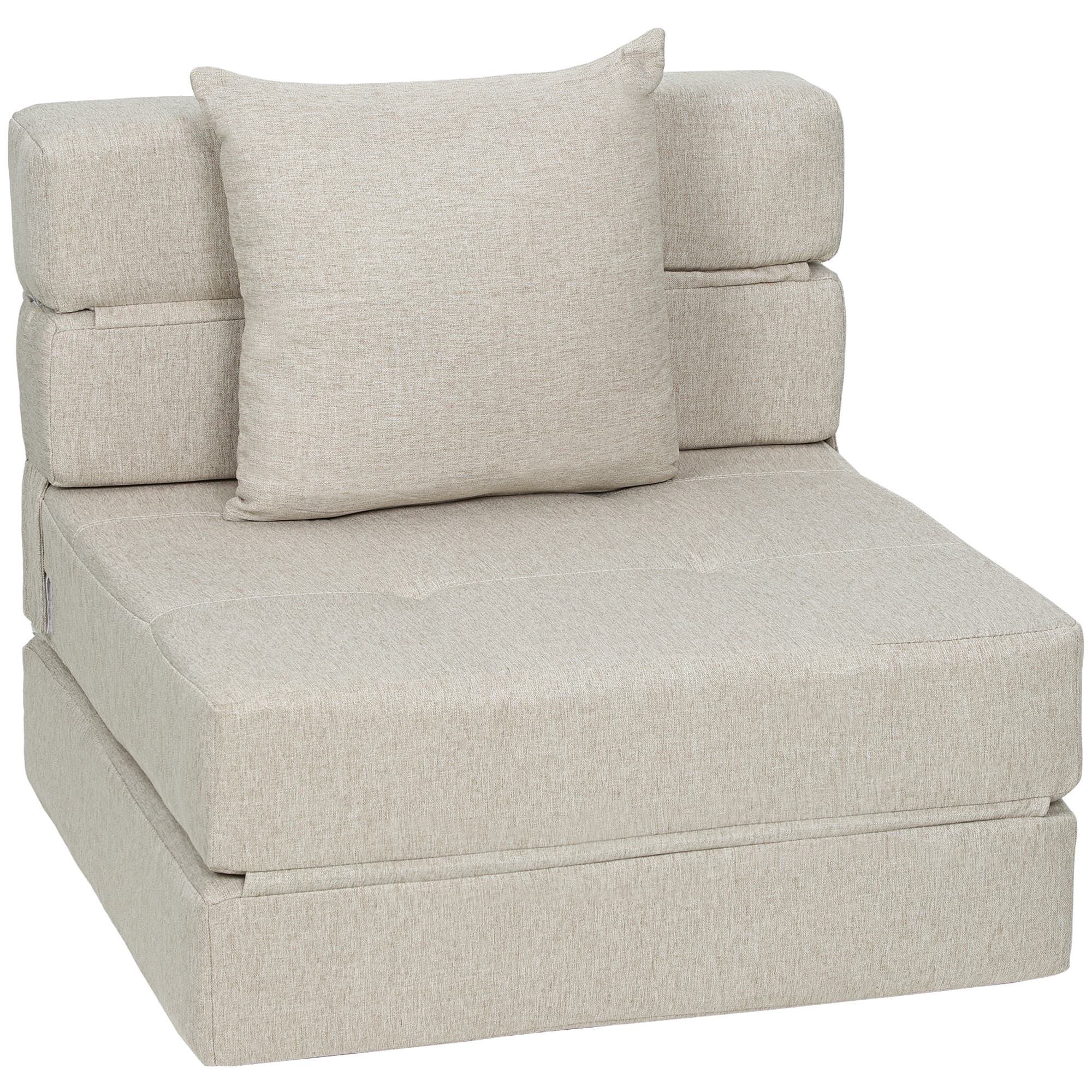 HOMCOM Chauffeuse canapé-lit convertible fauteuil 1 place avec 1 coussin déhoussable, tissu beige