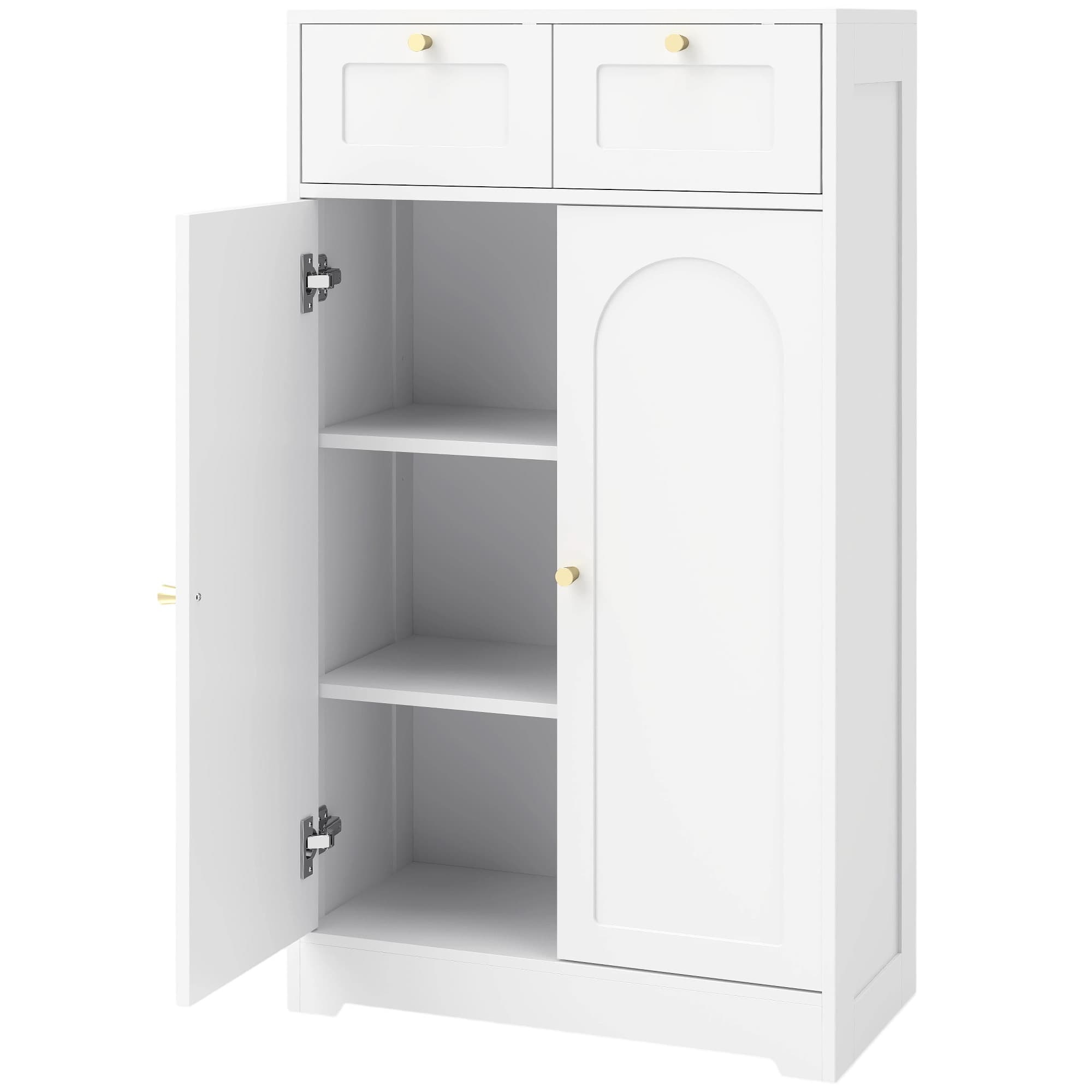 HOMCOM Armoire de salle de bain étroite avec 2 tiroirs, étagère réglable 60 x 30 x 108 cm Blanc
