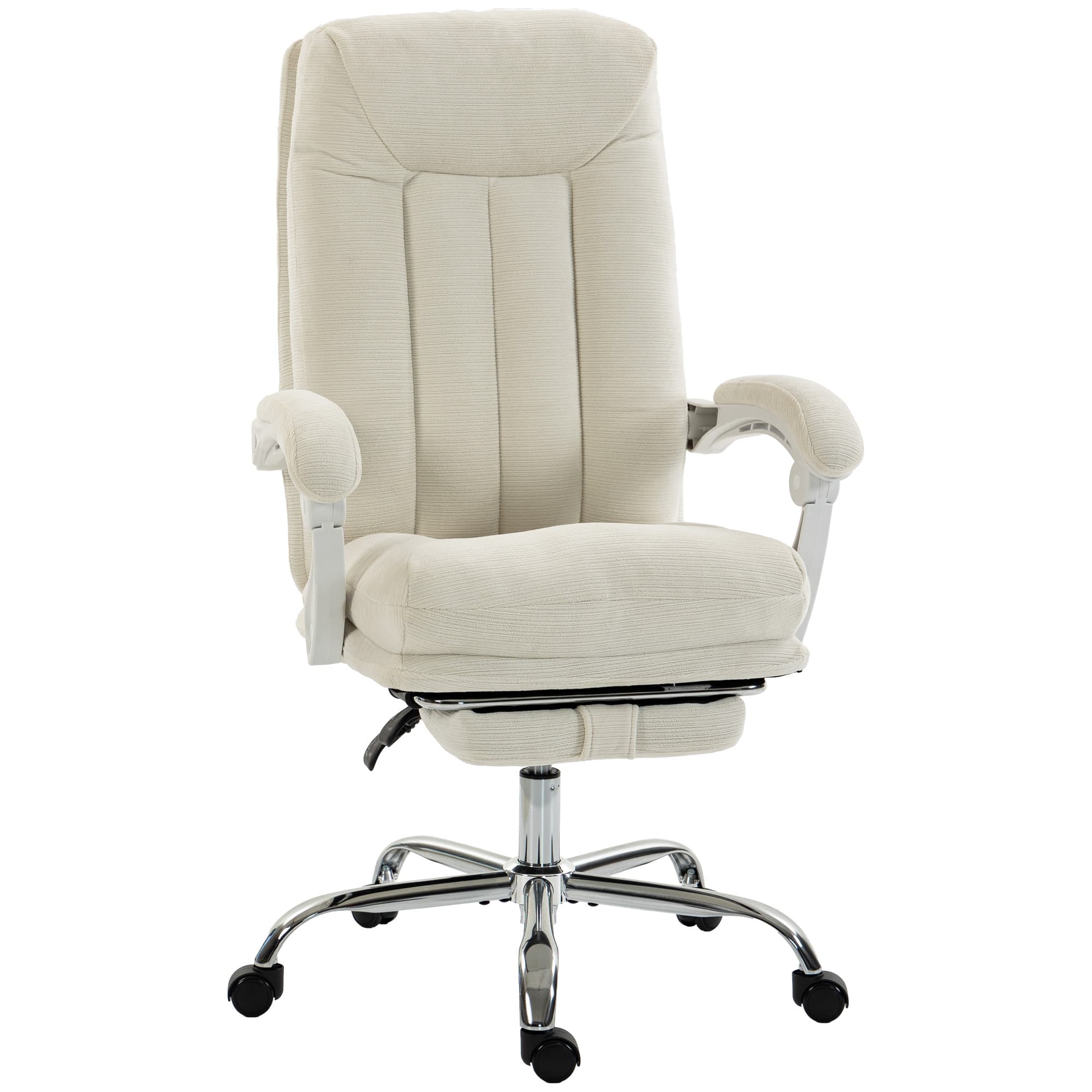 HOMCOM Chaise Bureau Ergonomique, Fauteuil de Bureau Inclinable en Chenille, Hauteur Réglable, Repose-Pieds, Crème