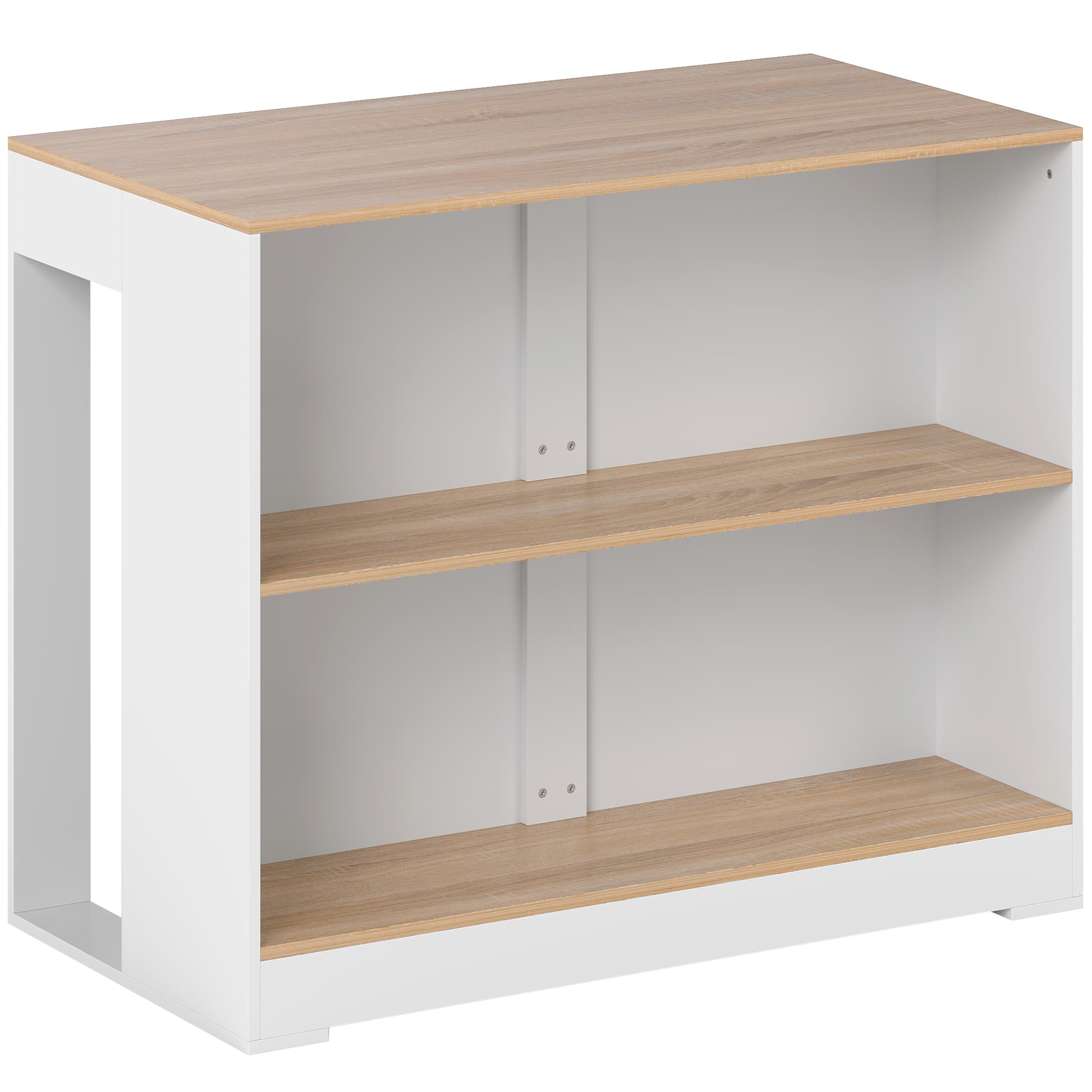 HOMCOM Table de bar, table haute cuisine à 3 niveaux 2 compartiments ouverts, plateau effet bois naturel 113 x 60 x 90 cm blanc