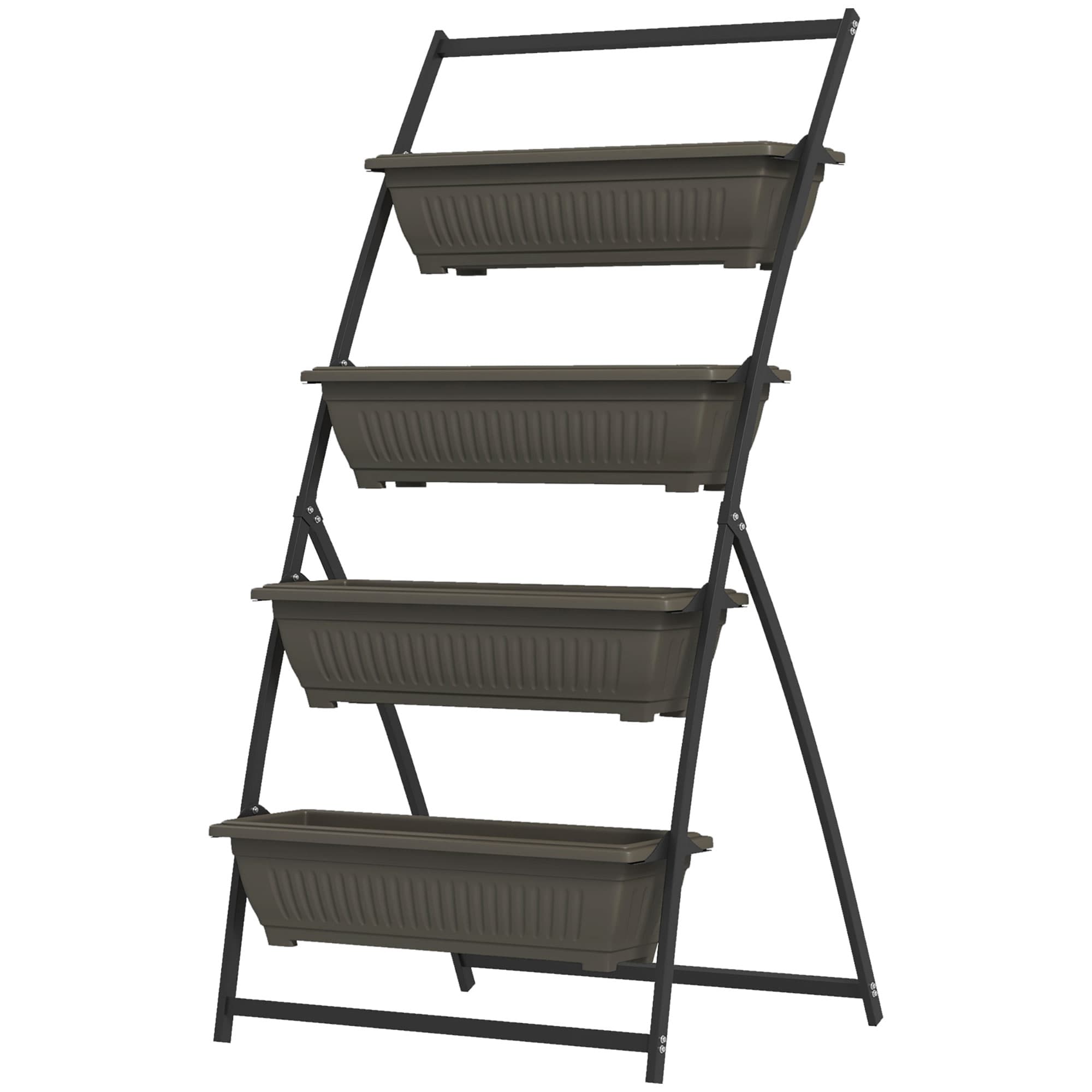 Outsunny Étagère à Fleurs en Acier 4 Niveaux, Support de Plantes Vertical avec 4 Bacs et Trous de Drainage, 76x79x162cm, Marron