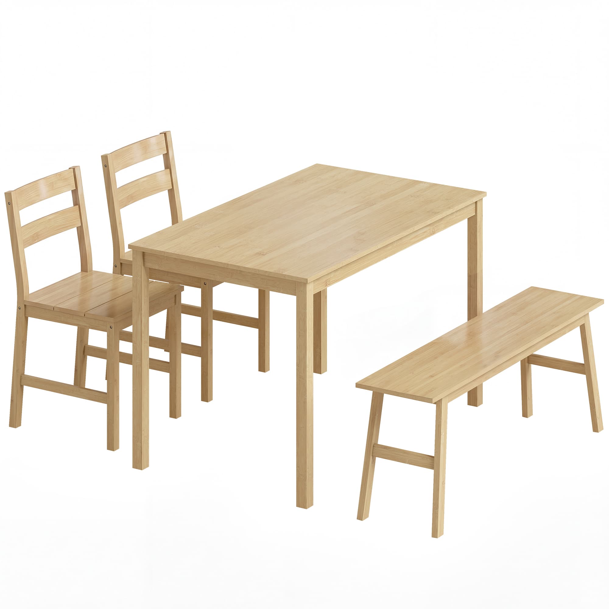 HOMCOM Ensemble de salle à manger en bambou, table à manger avec 2 chaises et banc pour 4 personnes, bois naturel