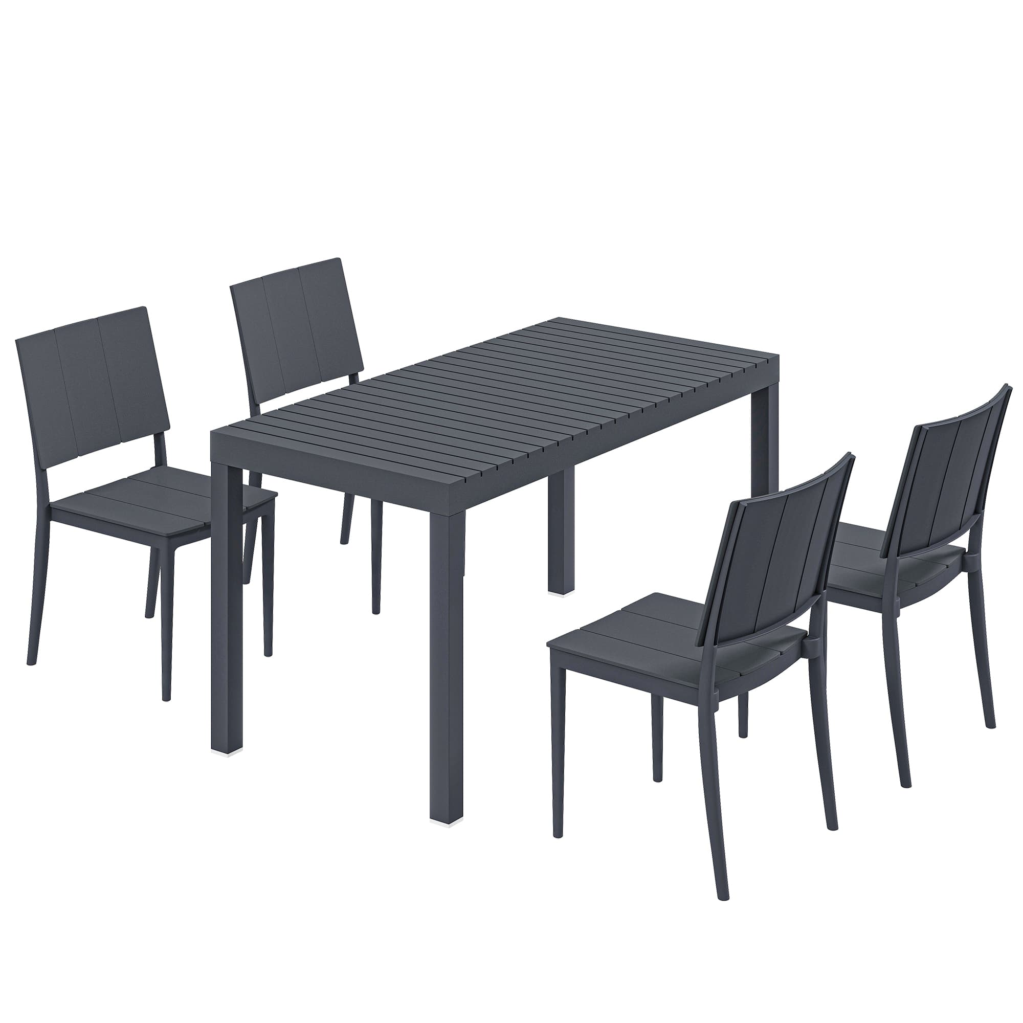 Outsunny Salon de Jardin 4 Personnes avec Chaises Empilables Plateau à Lattes PP Gris Anthracite