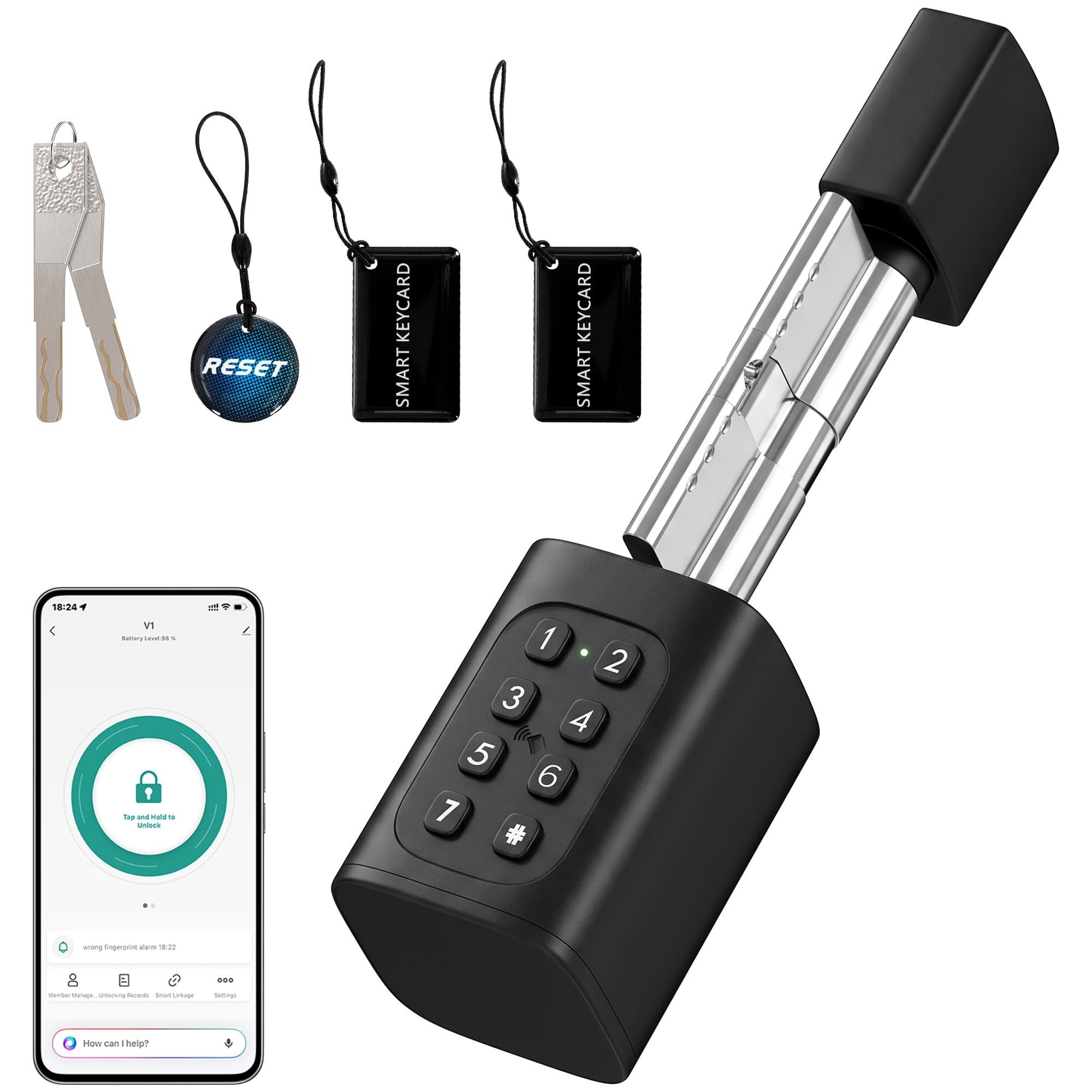HOMCOM Serrure intelligente 5 en 1 avec empreinte Appli Tuya Bluetooth Code Carte NFC/RF Clé Codes temporaires