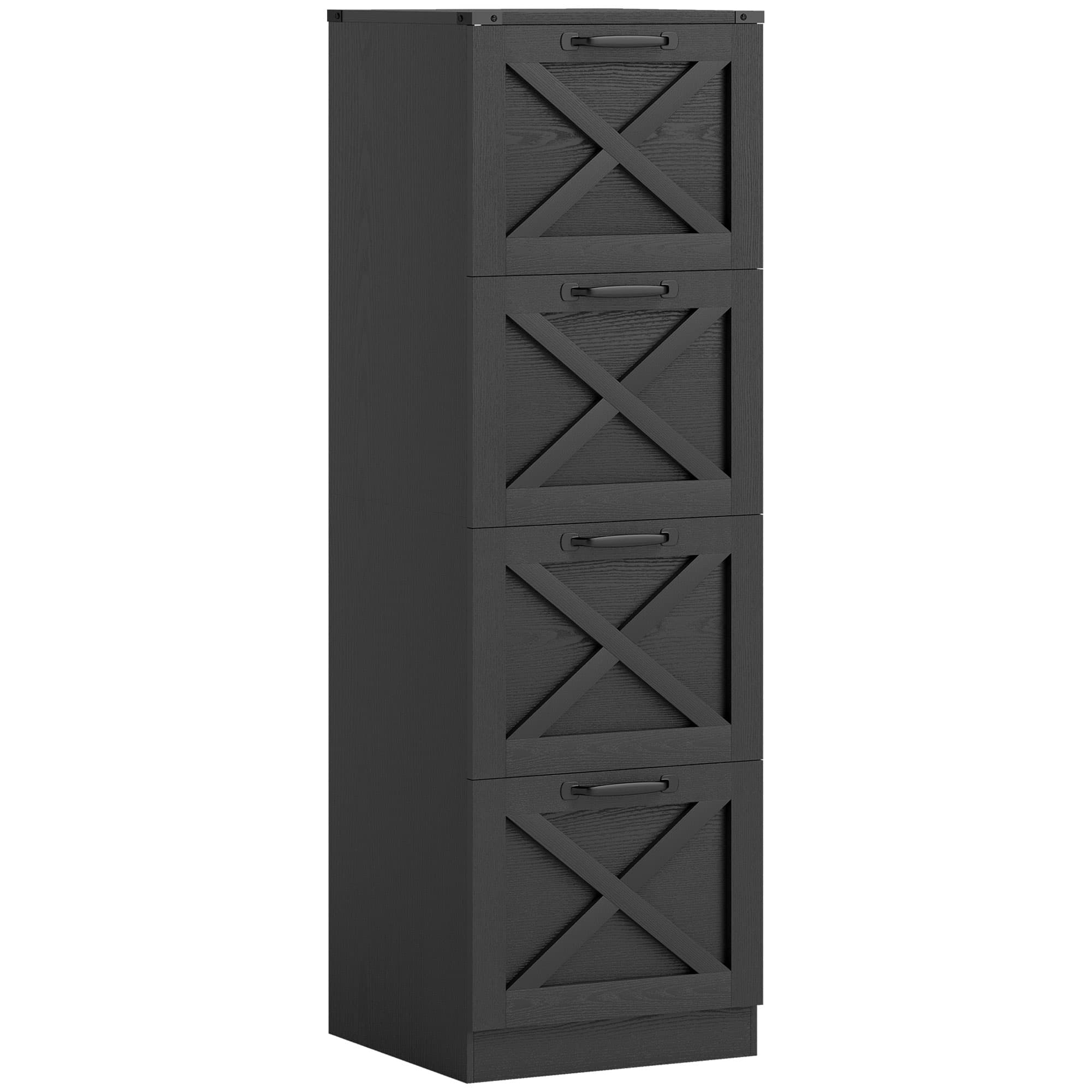 HOMCOM Caisson de Bureau avec 4 Tiroirs, Dossiers Suspendus pour Formats Lettre/A4, Style Rustique, 40x40x131cm, Noir