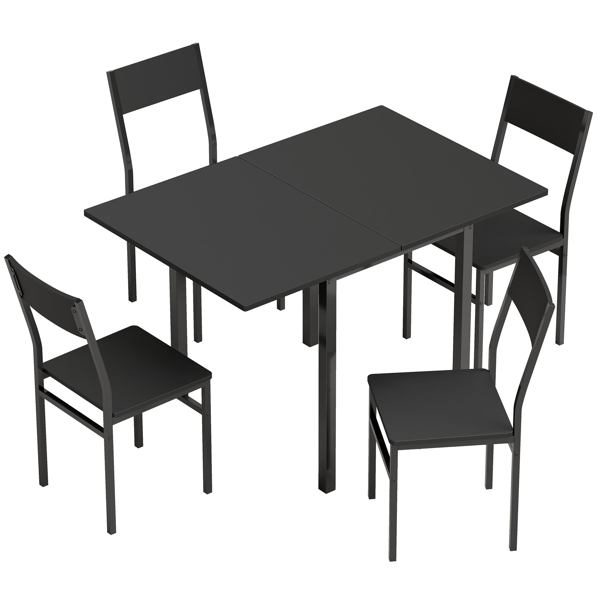 HOMCOM Ensemble Table à Manger avec Table Extensible et Chaises Empilables, Noir