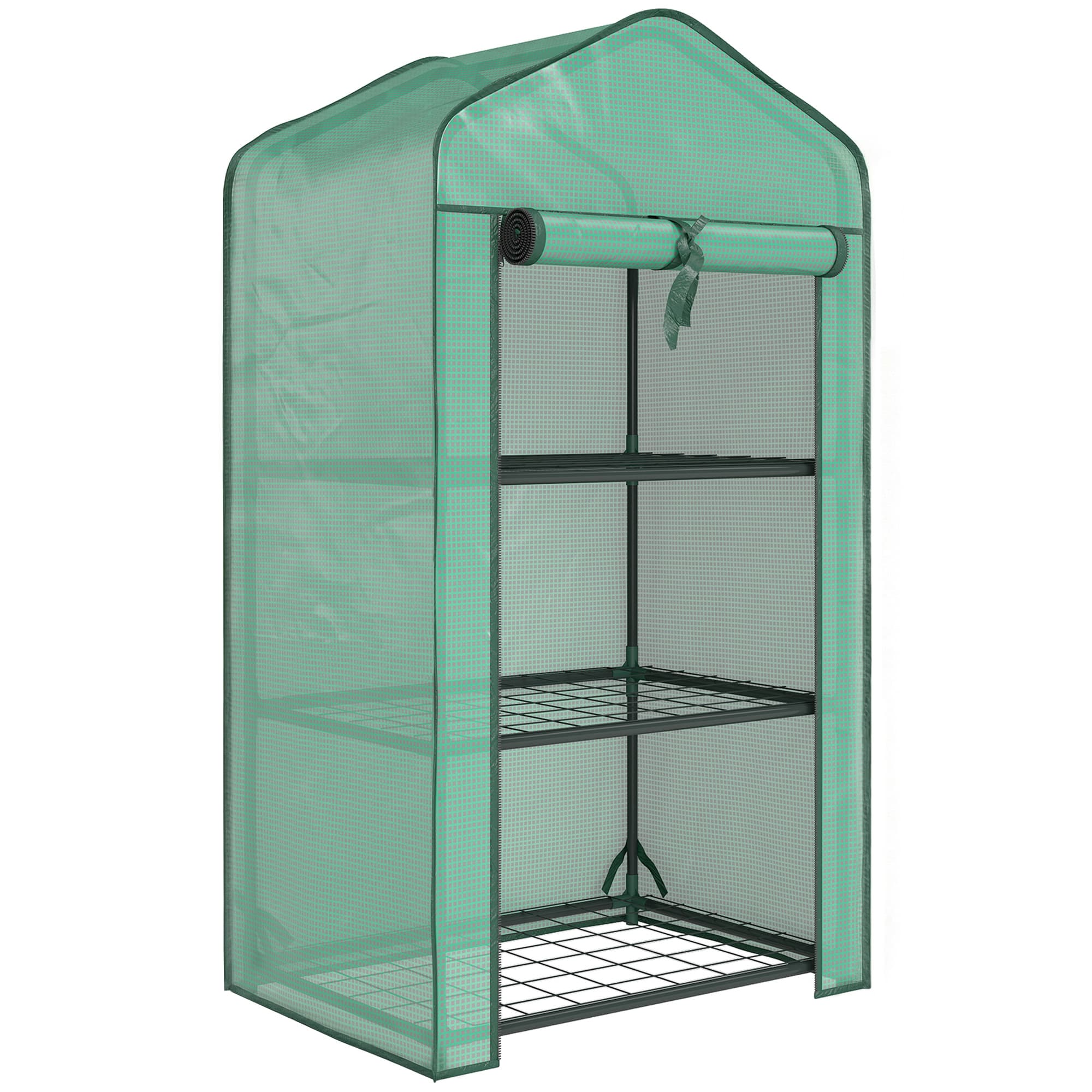 Outsunny Serre de jardin avec étagères 3 niveaux, serre de balcon, bâche renforcée PE, châssis en acier, 59 x 39 x 127 cm, vert