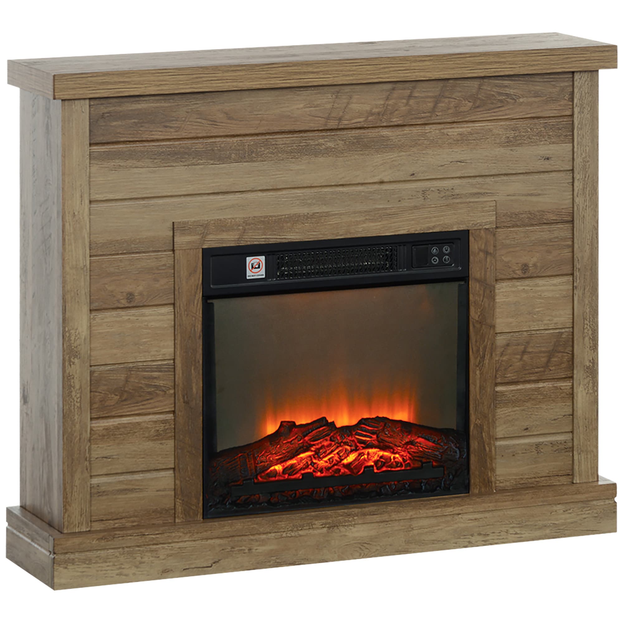 HOMCOM Cheminée électrique, effet de flammes 3D, 3 réglages, minuterie, télécommande, Bois naturel