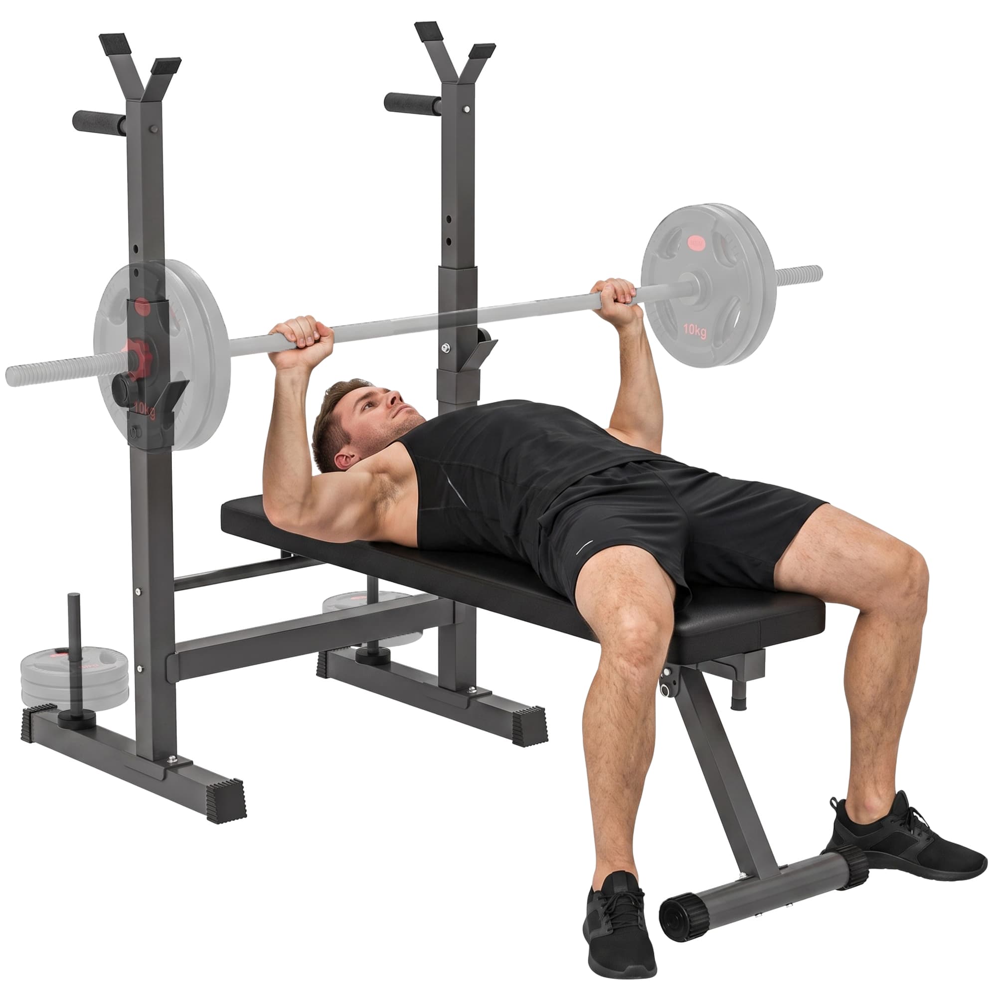 HOMCOM Banc de musculation pliable avec support d'haltères réglable et poignées dips - fitness
