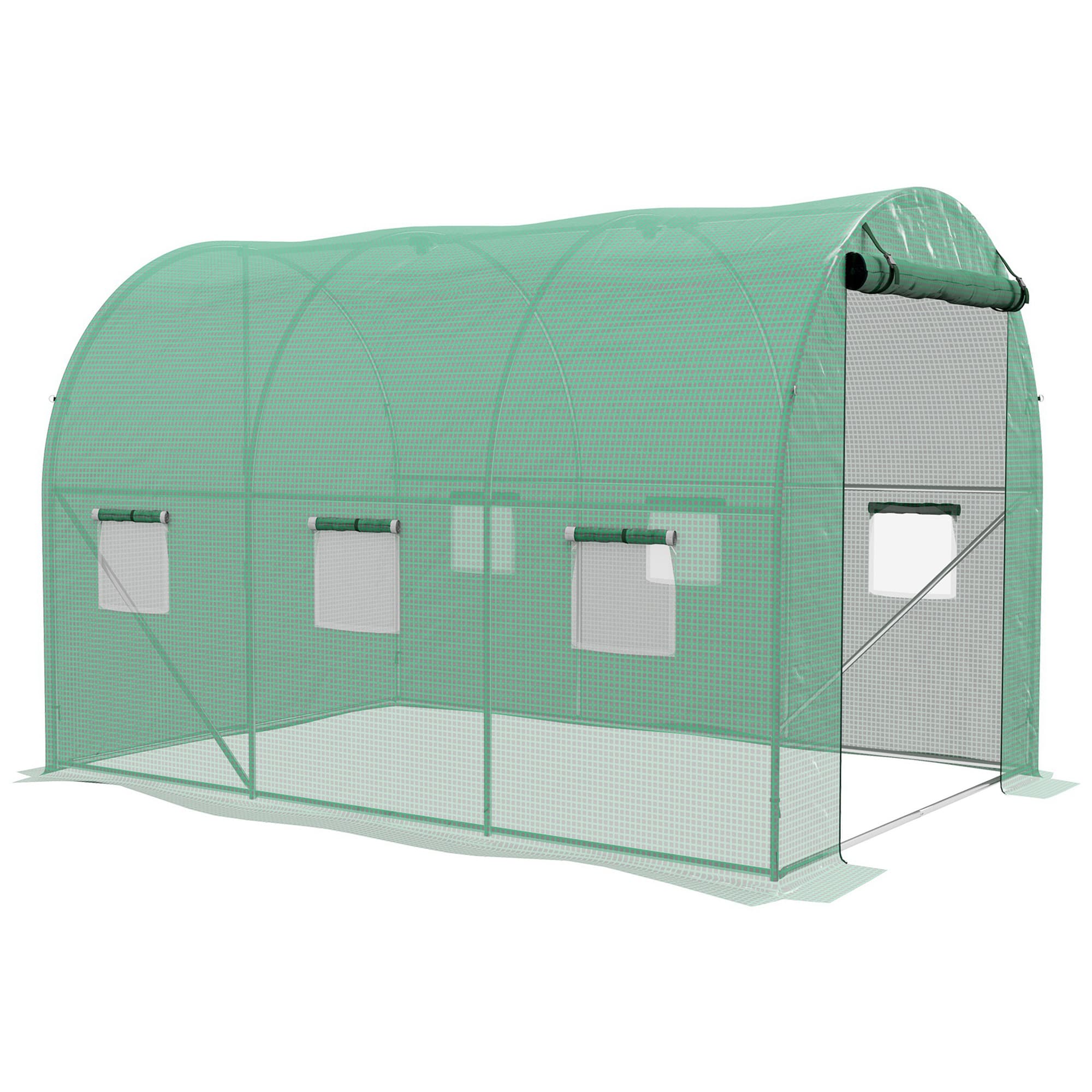 Outsunny Serre de Jardin Tunnel 6 m2 avec système d'arrosage intégré, 3L x 2l m 6 fenêtres Porte enroulable Vert
