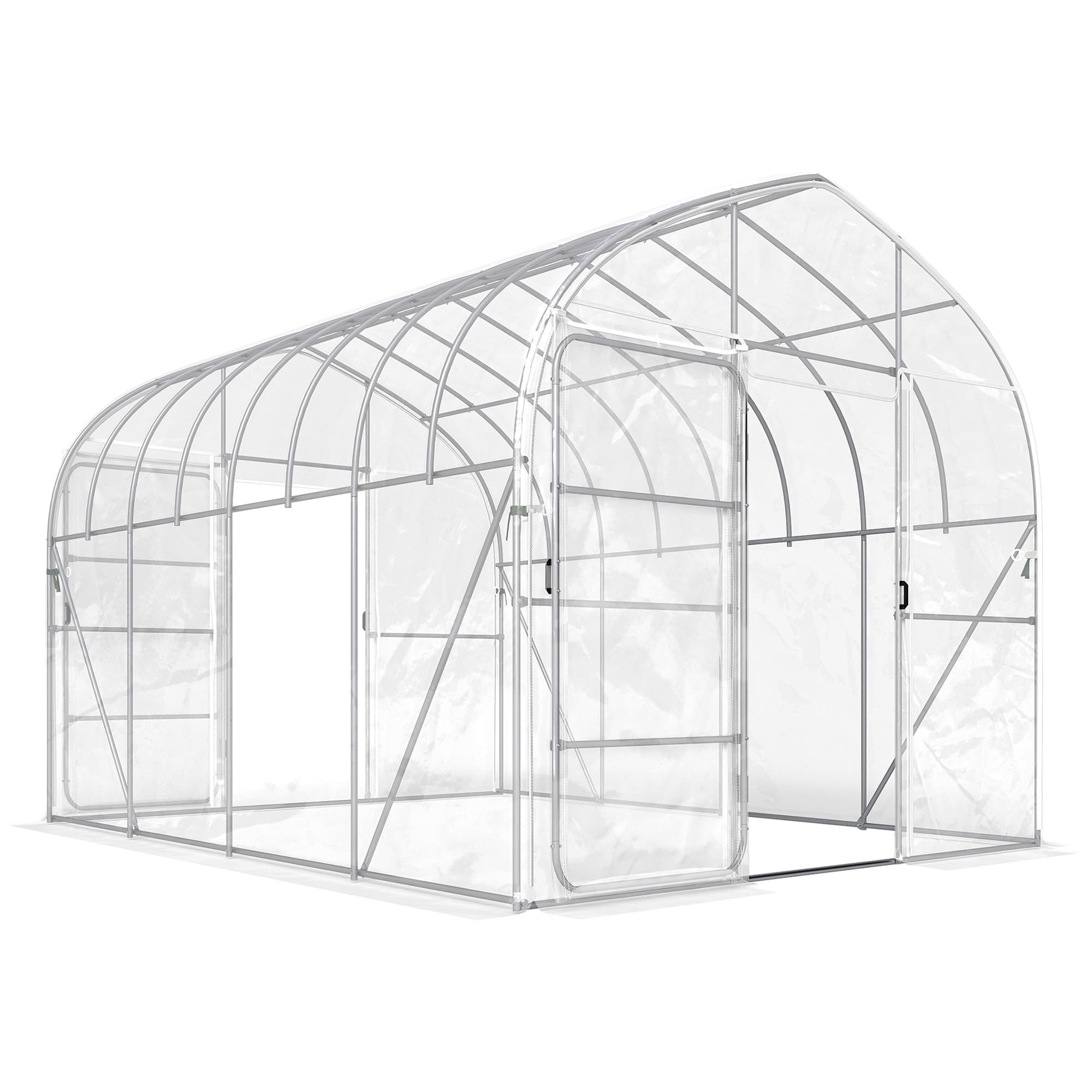 Outsunny Serre Tunnel avec Couverture PO, 2 Portes à Charnières, Serre Chauffante avec Structure Optimisée, Transparente