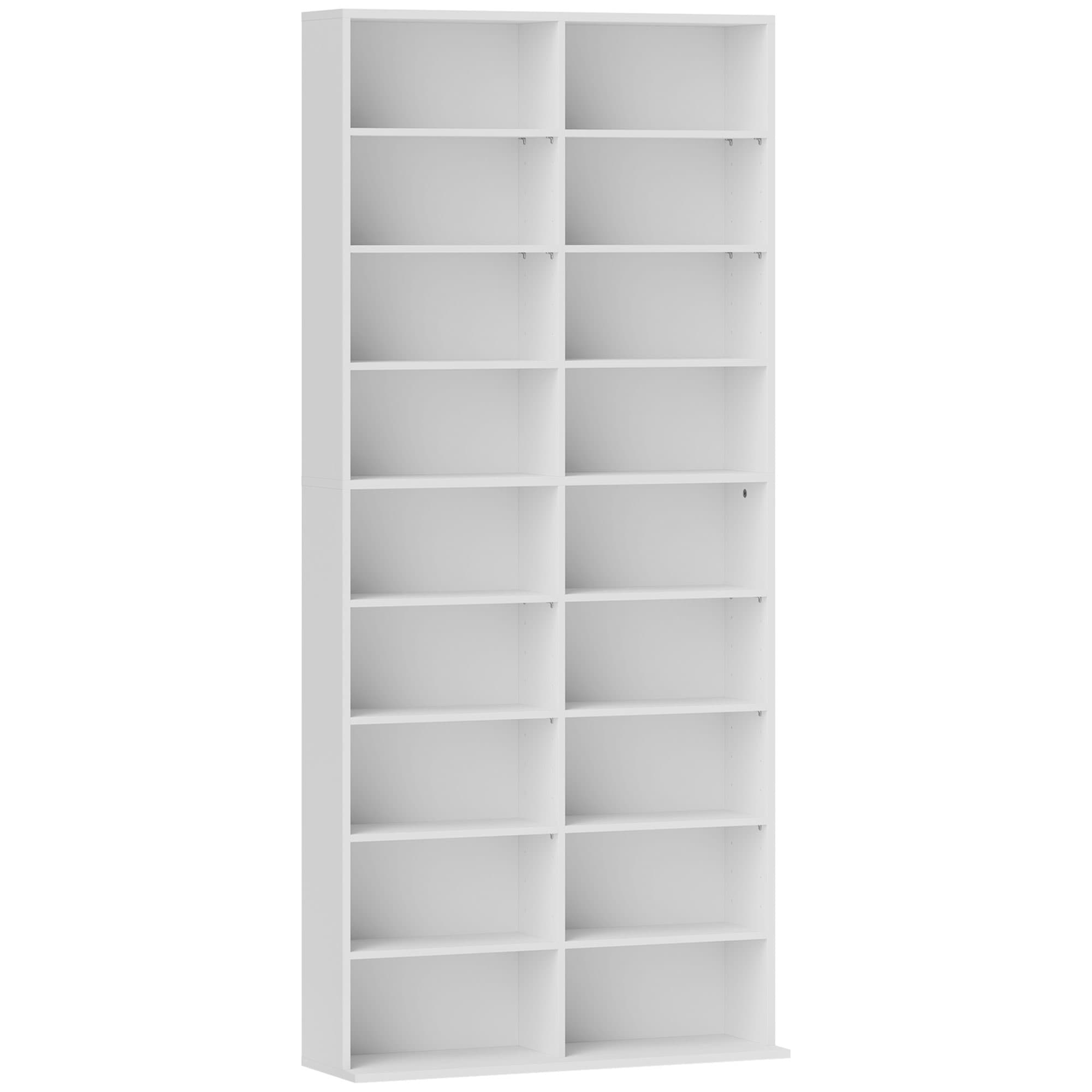 HOMCOM Rangements pour CD et DVD 18 compartiments capacité max. 640 CD/360 DVD 430 Blu-ray 78,5 x 24 x 175 cm blanc