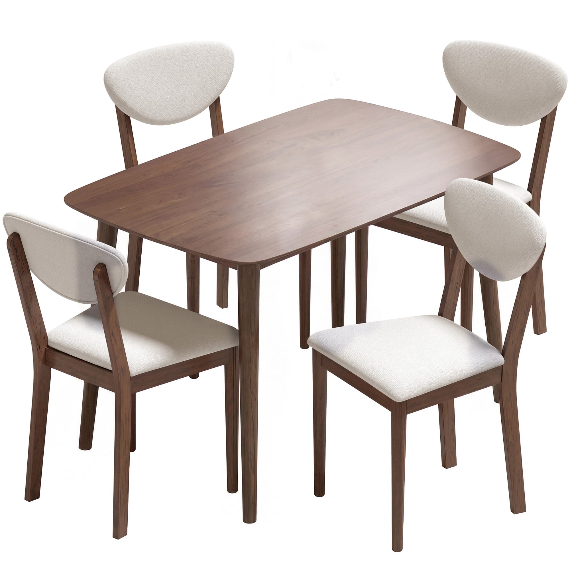 HOMCOM Ensemble table salle à manger avec 4 chaises, table de cuisine avec chaises pour 4 personnes, assise rembourrée, crème