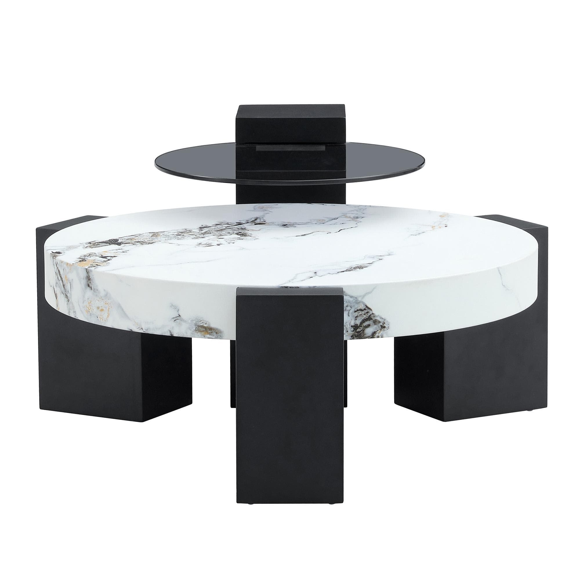 Table basse ronde moderne à 2 niveaux, Blanc+Noir Aosom France
