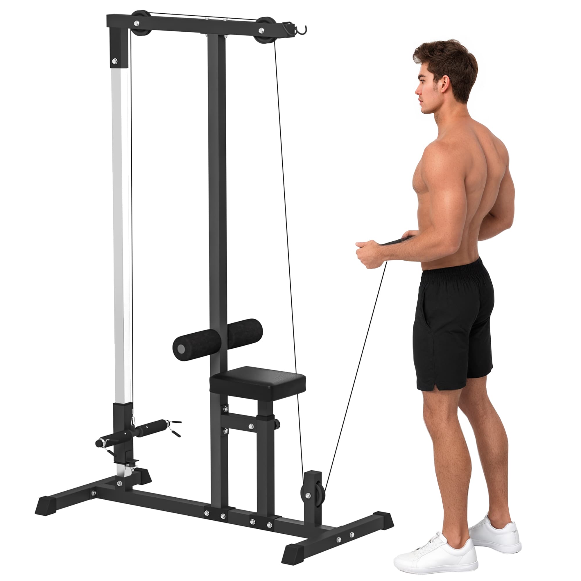 HOMCOM Station de musculation pour tirage poitrine - lat pulldown machine - banc de musculation dim. 107L x 120I x 190H cm acier noir