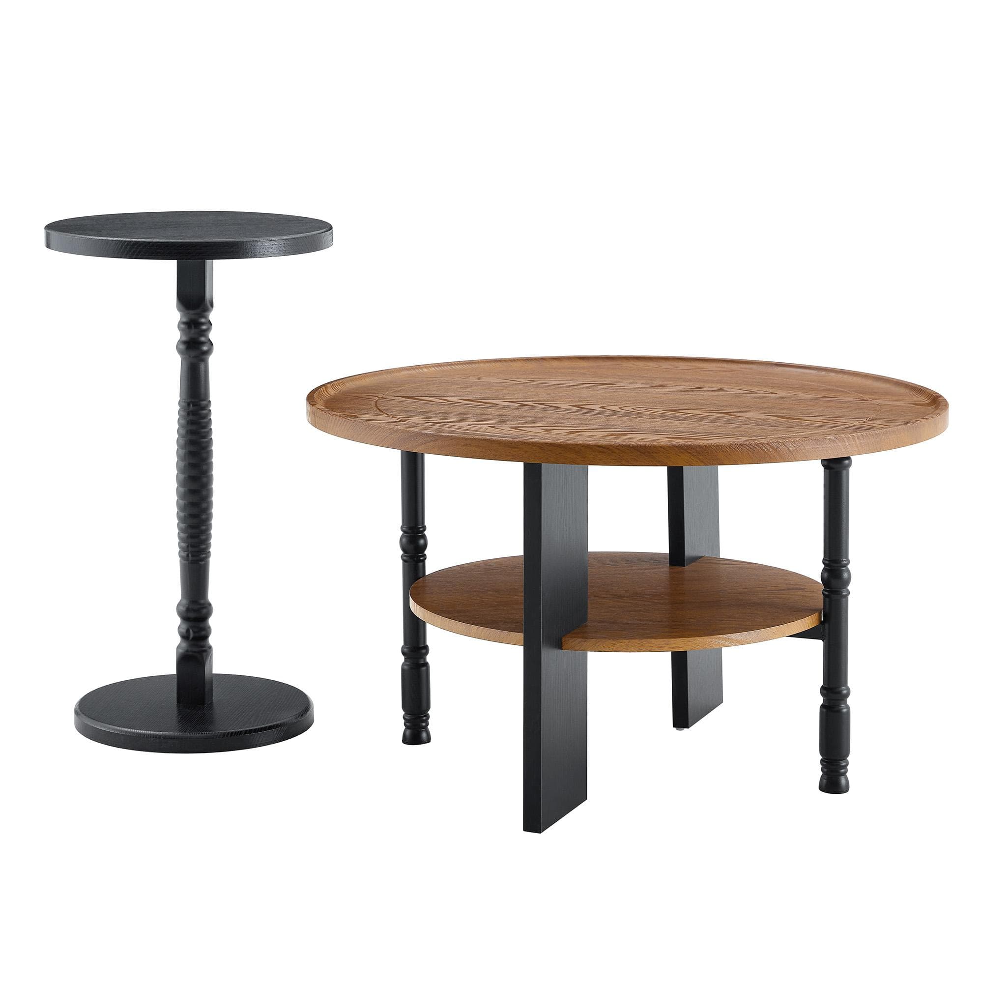 Set de 2 tables basses rondes, Noyer+Noir Aosom France