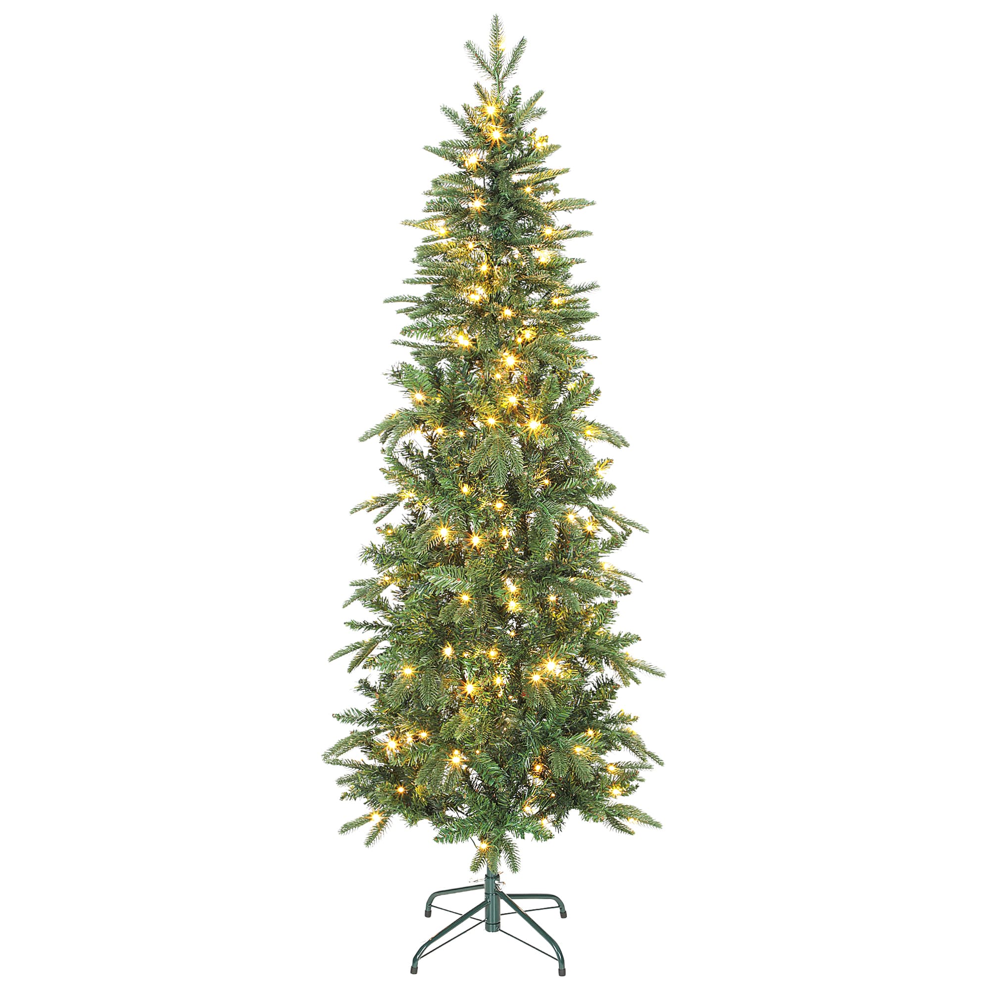 HOMCOM Sapin de Noël artificiel 180 cm, arbre de Noël slim avec 200 lumières 8 modes d'éclairage 605 branches articulées, vert
