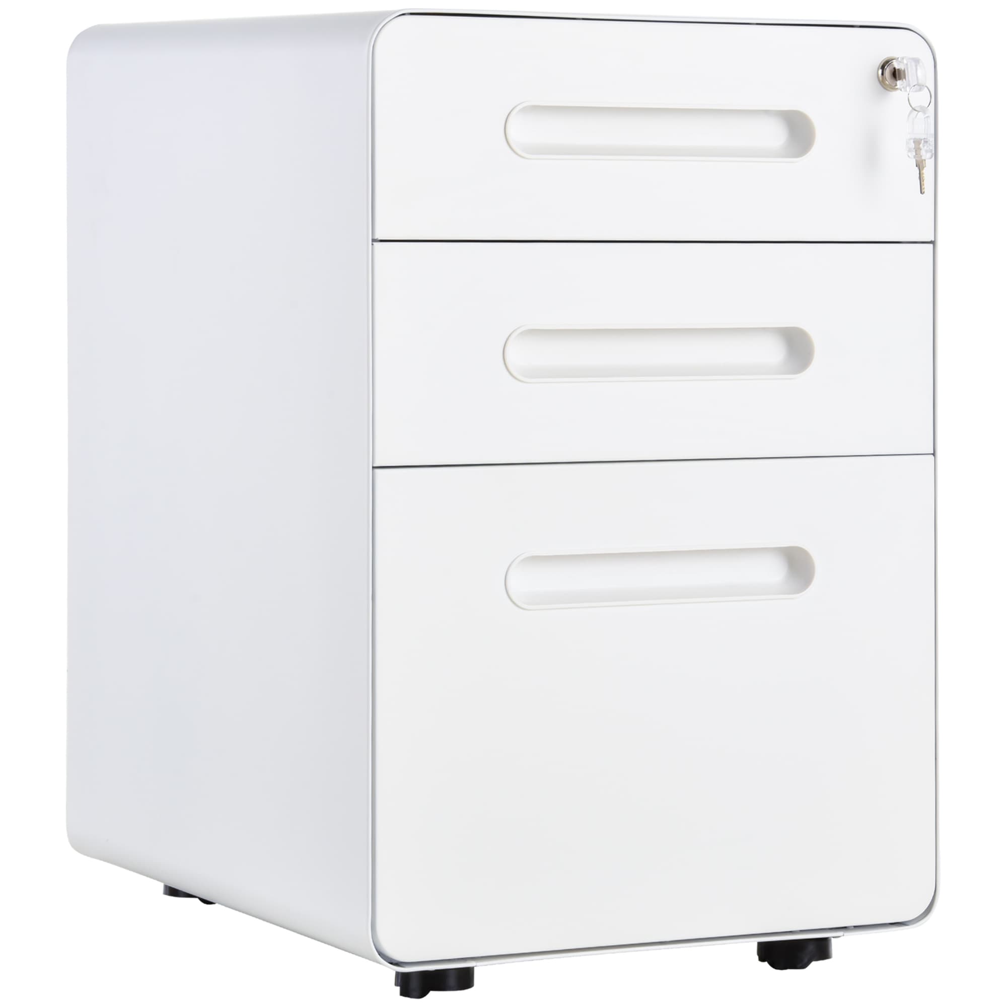 Vinsetto Caisson bureau verrouillable avec 3 tiroirs pour format A4, lettre, légal, anti-basculement, blanc