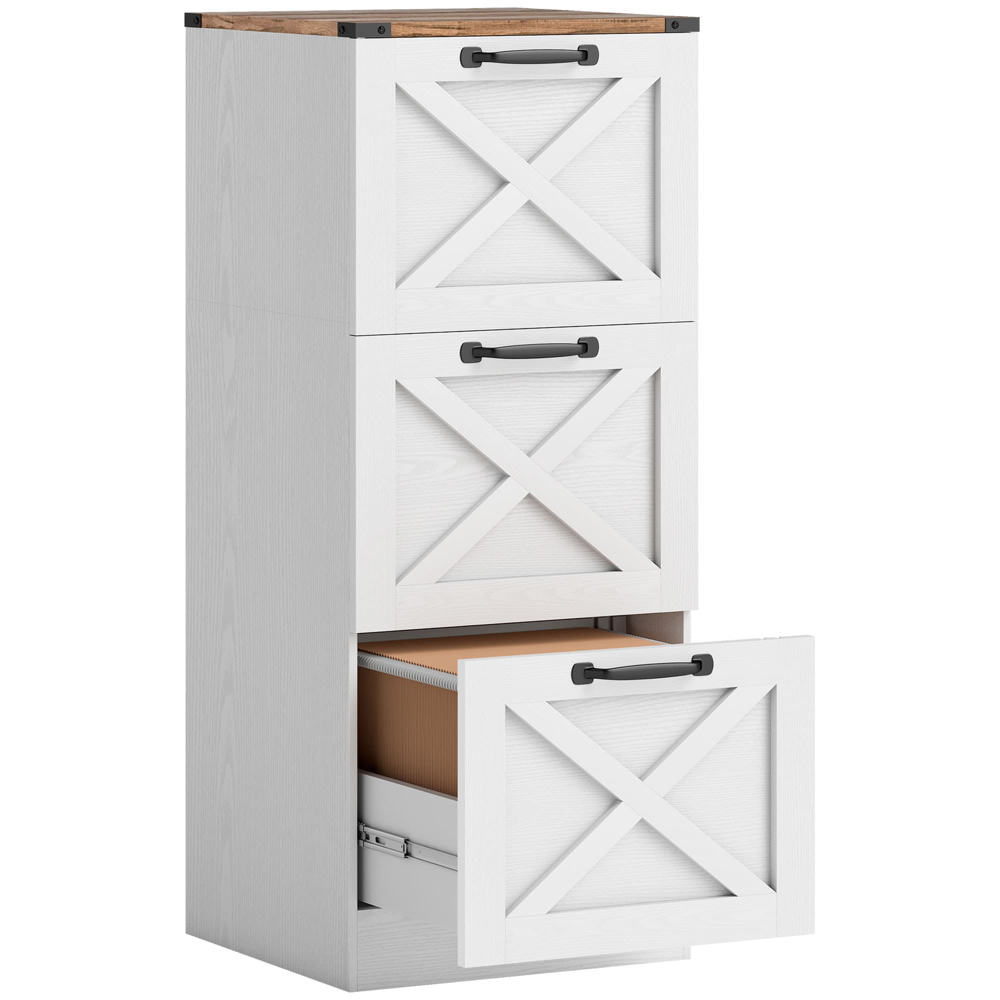 HOMCOM Caisson de Bureau avec 3 Tiroirs, Dossiers Suspendus pour Formats Lettre/A4, Style Rustique, 40x40x101cm, Blanc