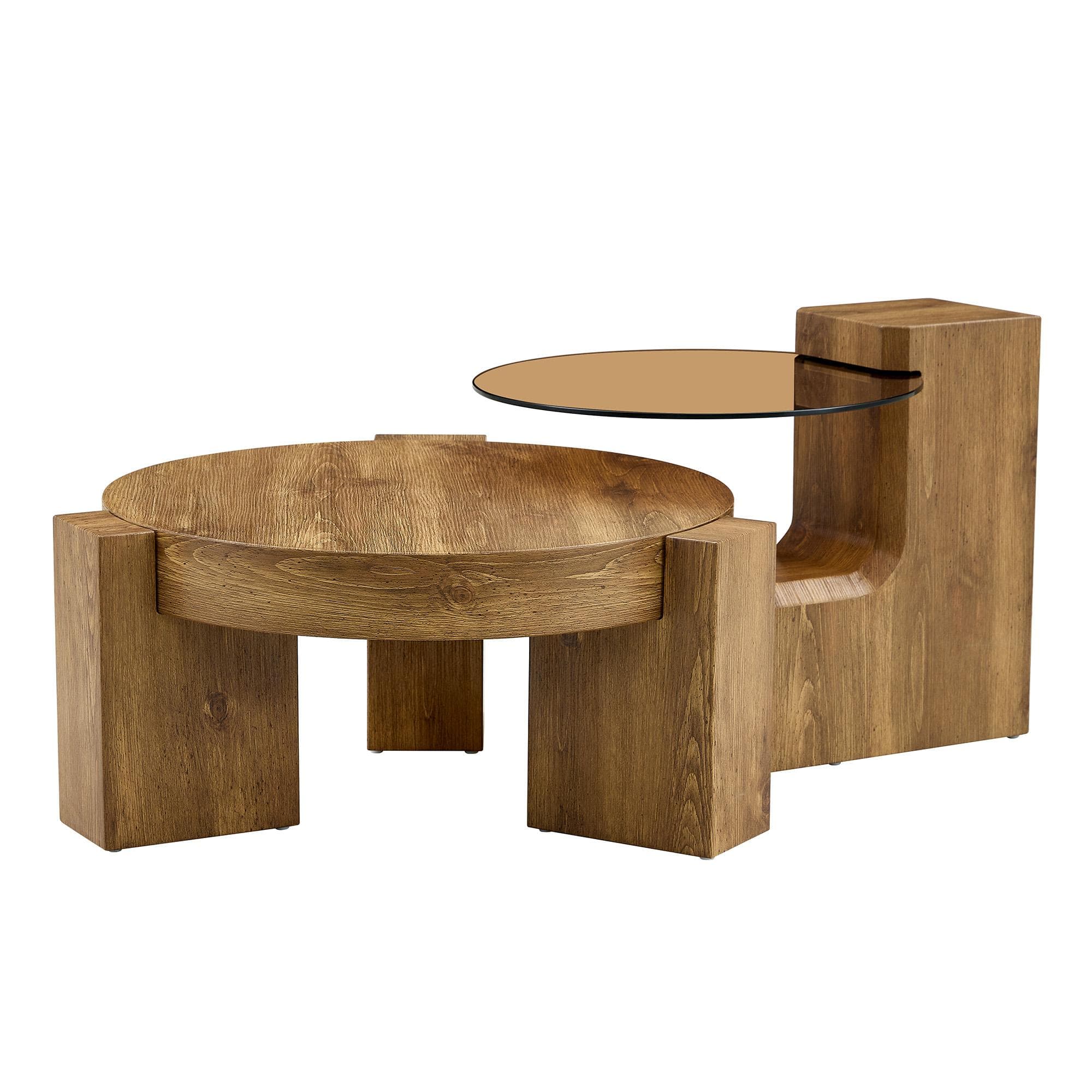 Ensemble 2 tables basses rondes, Couleur naturelle Aosom France
