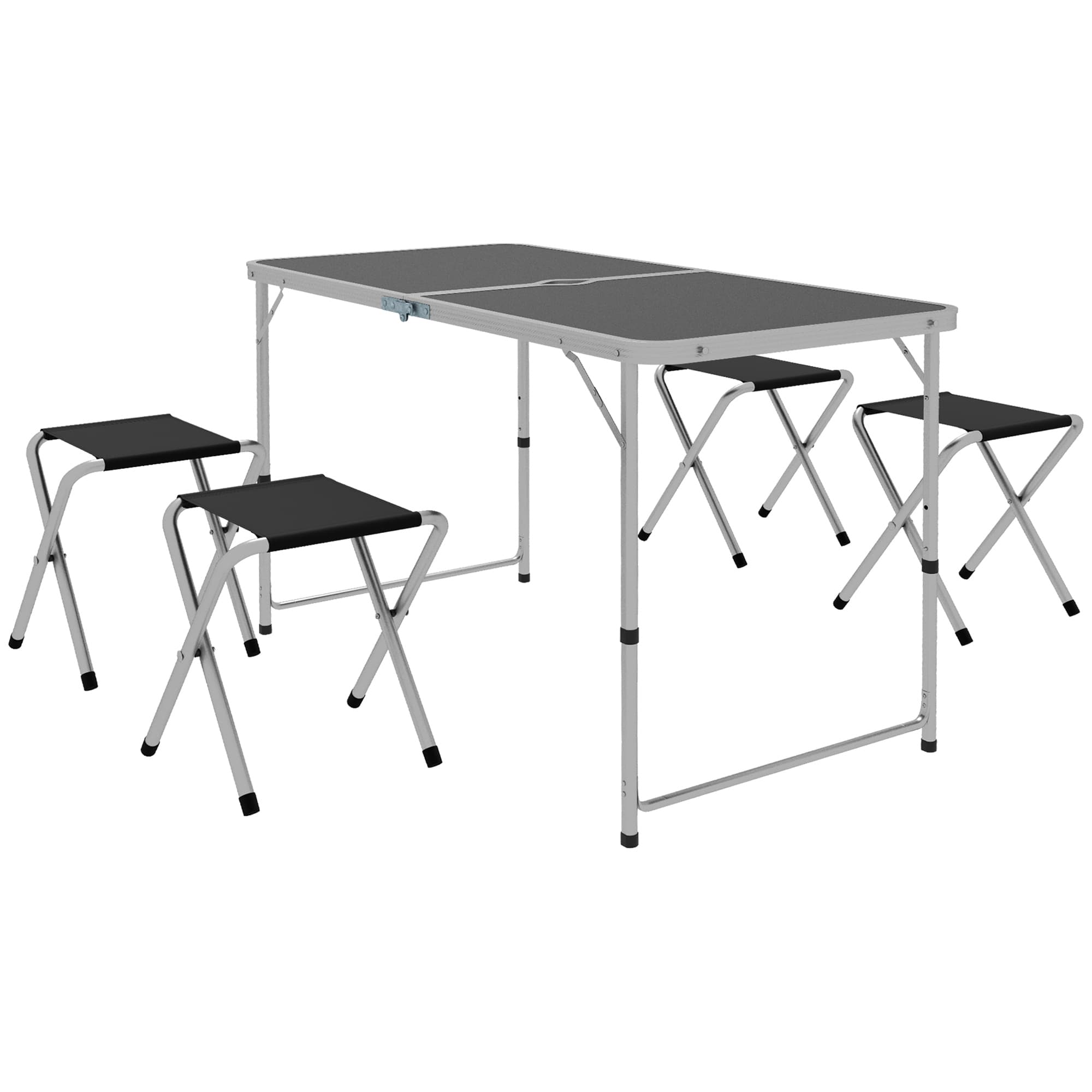 Outsunny Ensemble table et chaise de camping, Table de Camping avec 4 chaises Pliantes, 120x60x55-70cm Gris foncé
