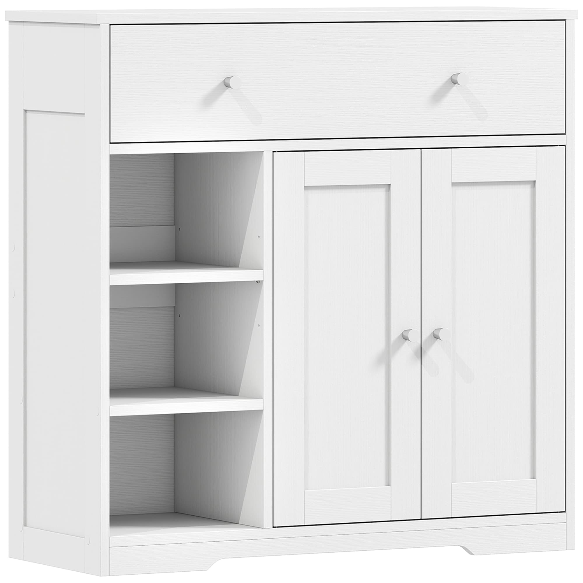 HOMCOM Meuble de Salle de Bain avec 1 Tiroir, 2 Portes, 3 Compartiments Ouverts, Style Scandinave, 80x30x80,2cm, Blanc