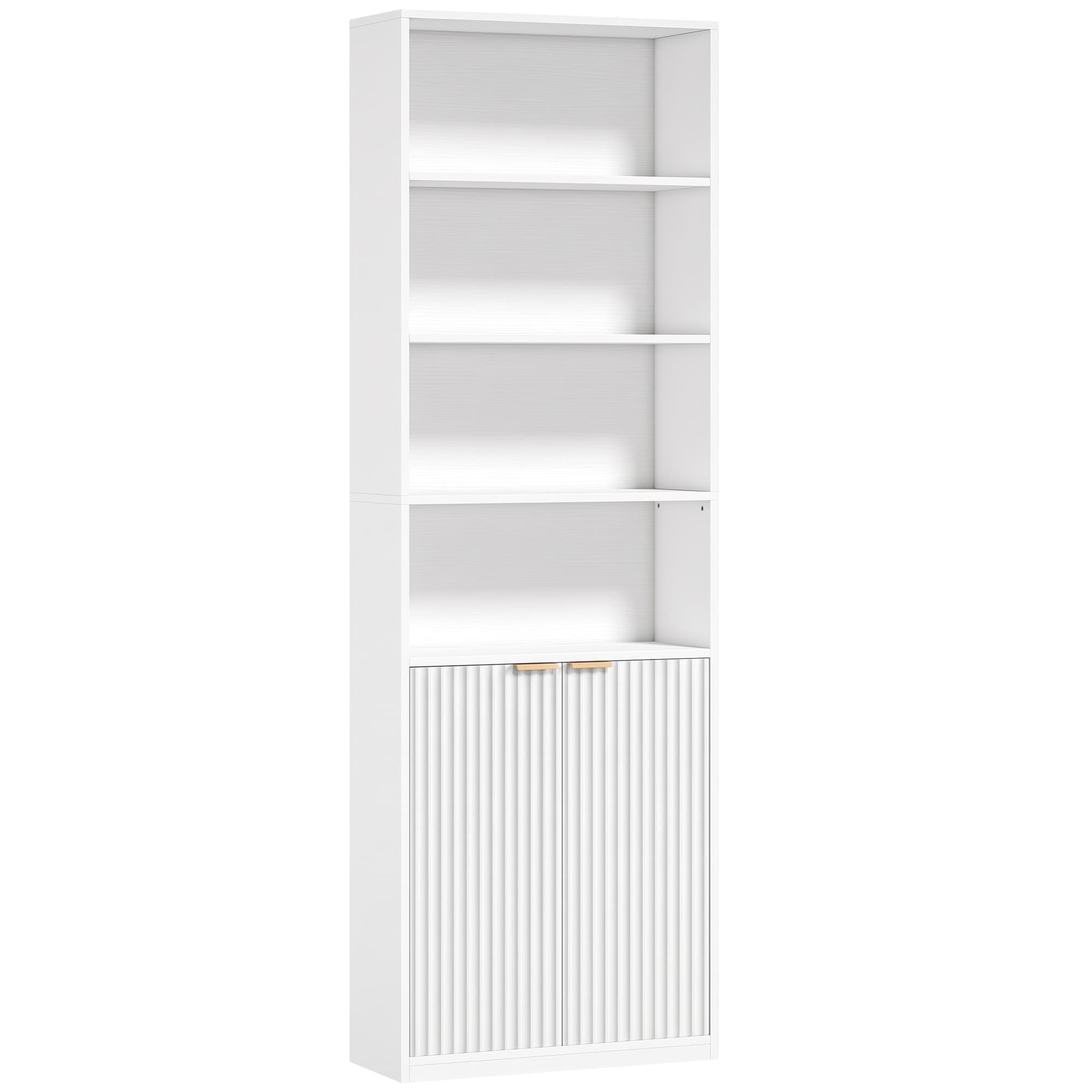 HOMCOM Bibliothèque à 6 Niveaux, Meuble de Rangement, 60 x 24 x 182 cm avec 4 Compartiments Ouverts et 2 Portes, Blanc