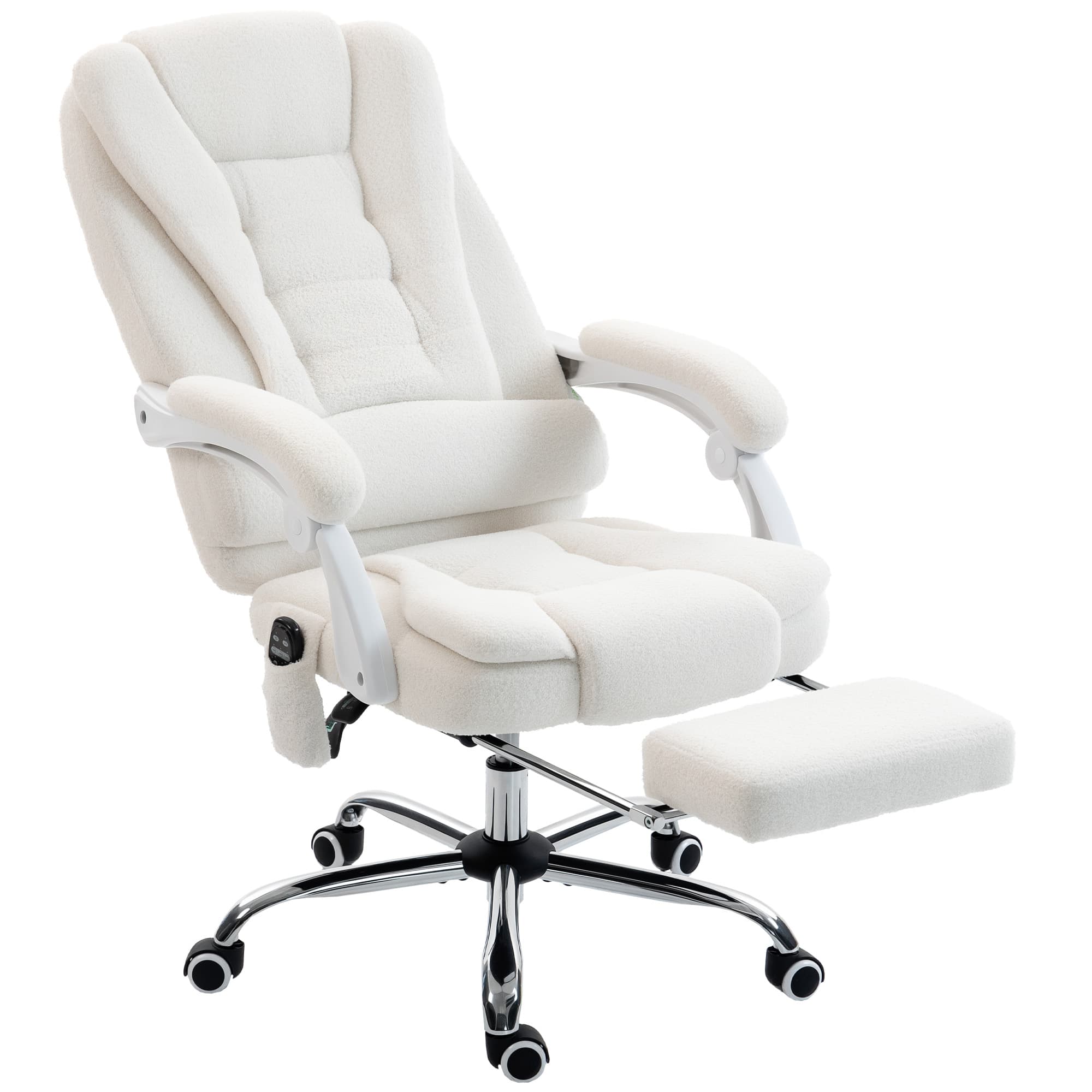 Vinsetto Fauteuil de bureau direction massant chauffant hauteur réglable dossier inclinable toile de lin blanc