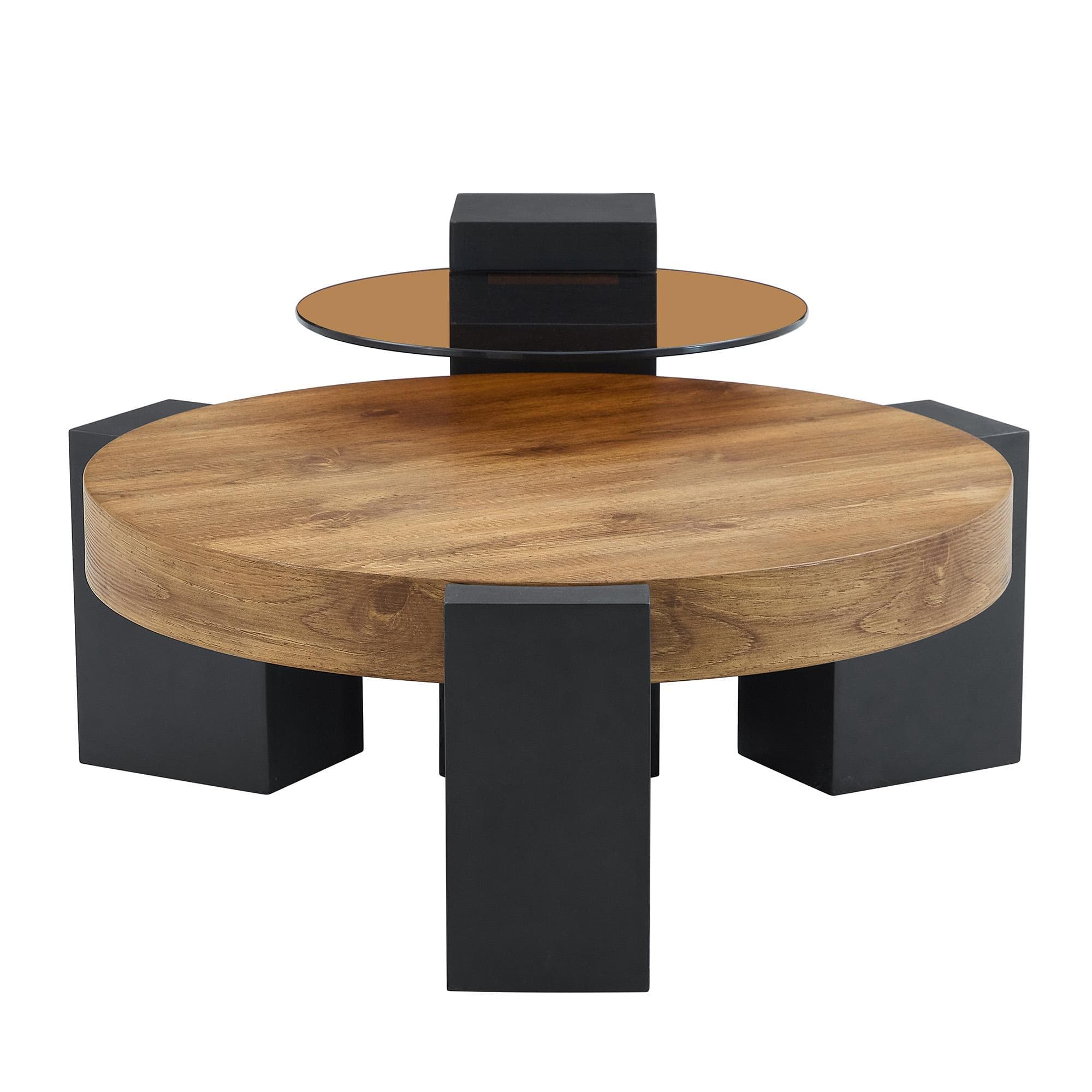 Table basse ronde moderne à 2 niveaux, Couleur naturelle Aosom France